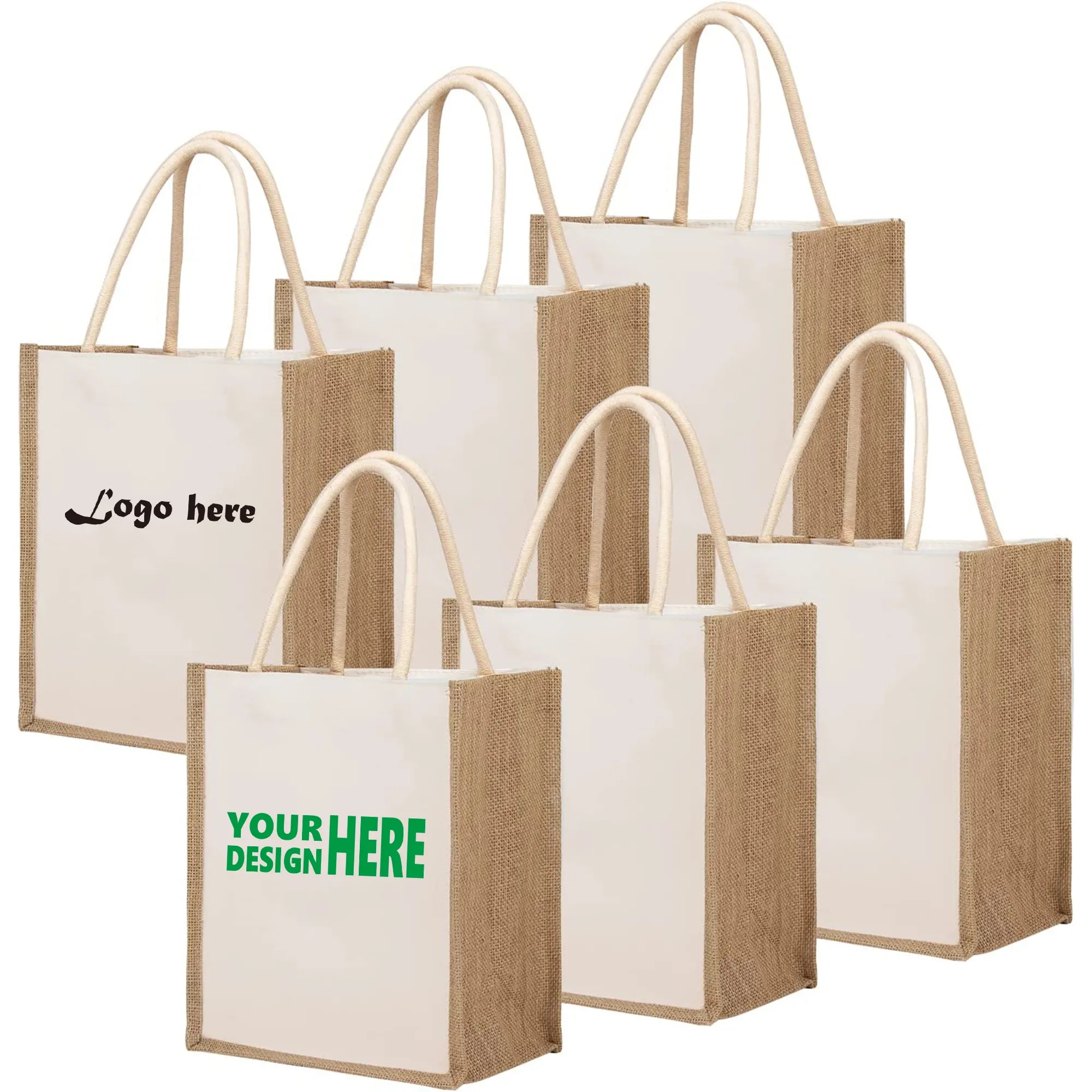 Jute Canvas Patchwork Tote Bag MOQ50