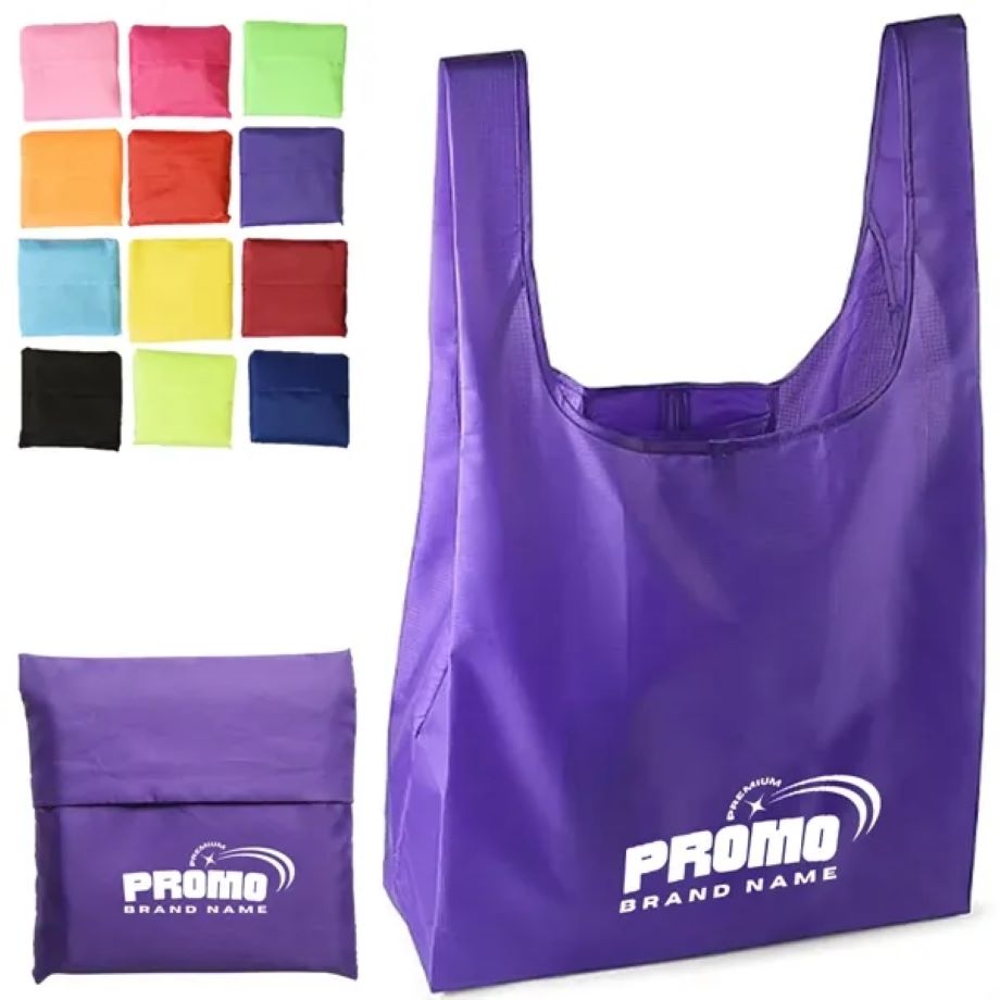Foldable Reusable Shopping Bag with Pouch, custom tote bag with logo imprint 2