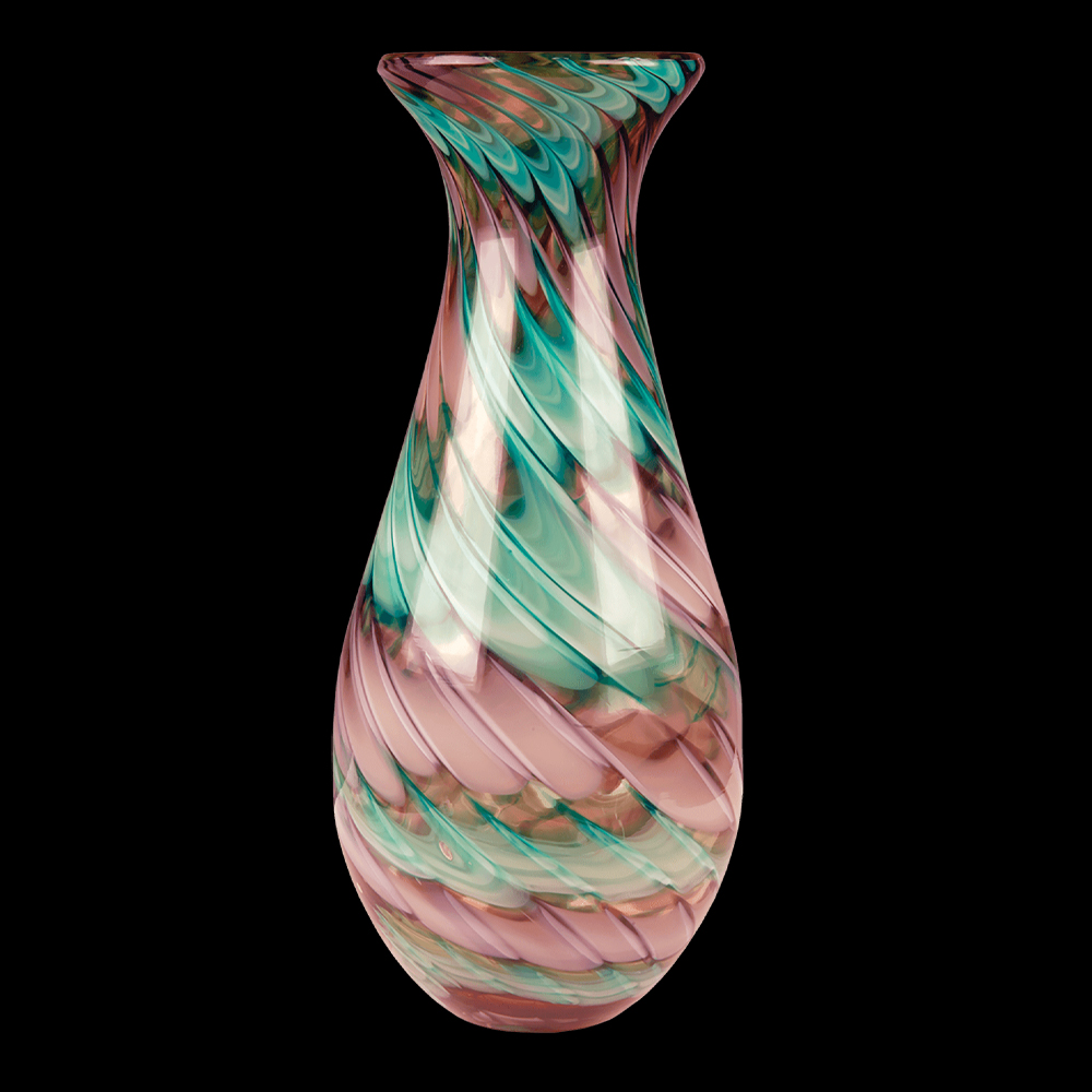 14 1/2" SWIRL ART GLASS VASE WITH PIANO FINISH PEDESTAL BASE 3
