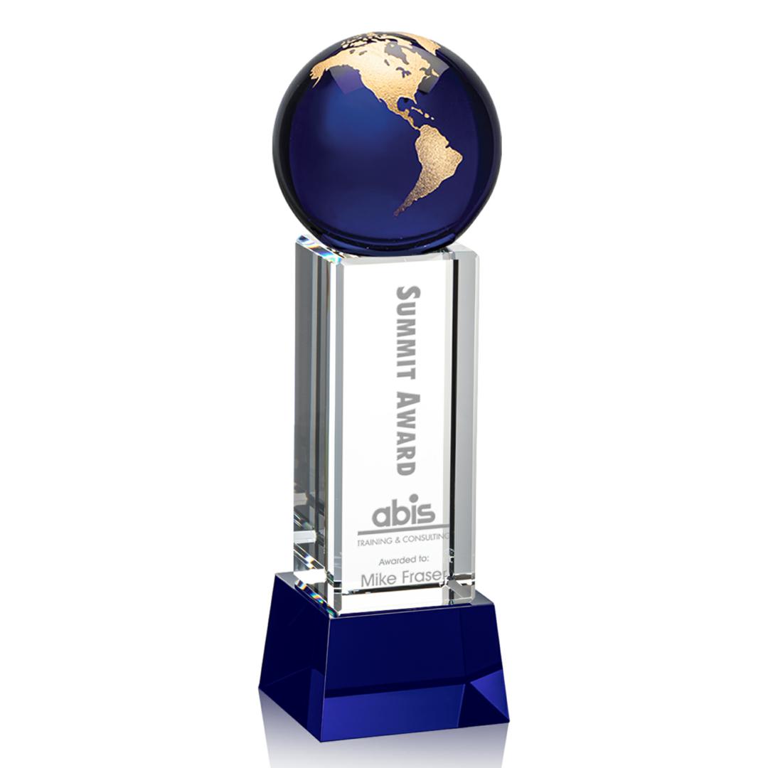 Luz Globe Award on Base - Blue/Gold 15
