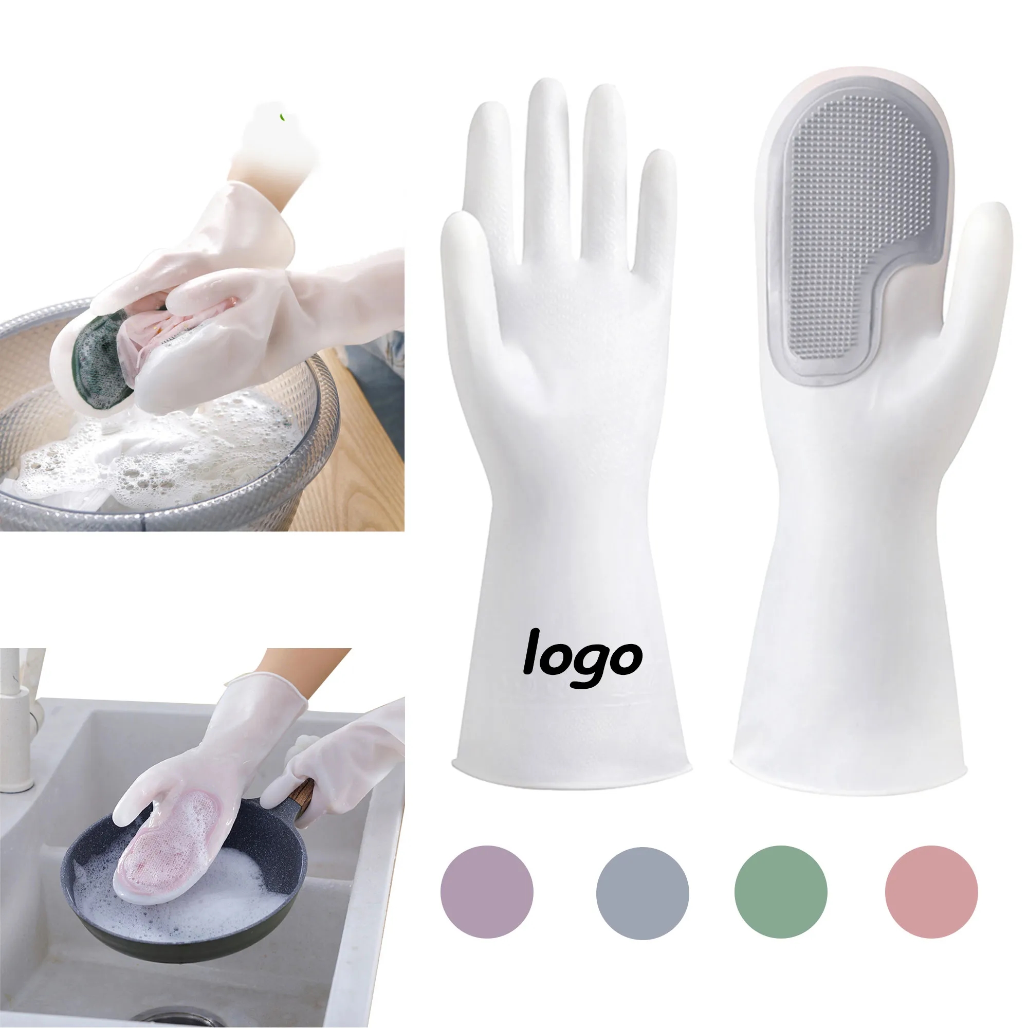 MOQ 10 Silicone Brush Dishwashing Gloves Cleaning Tool 4