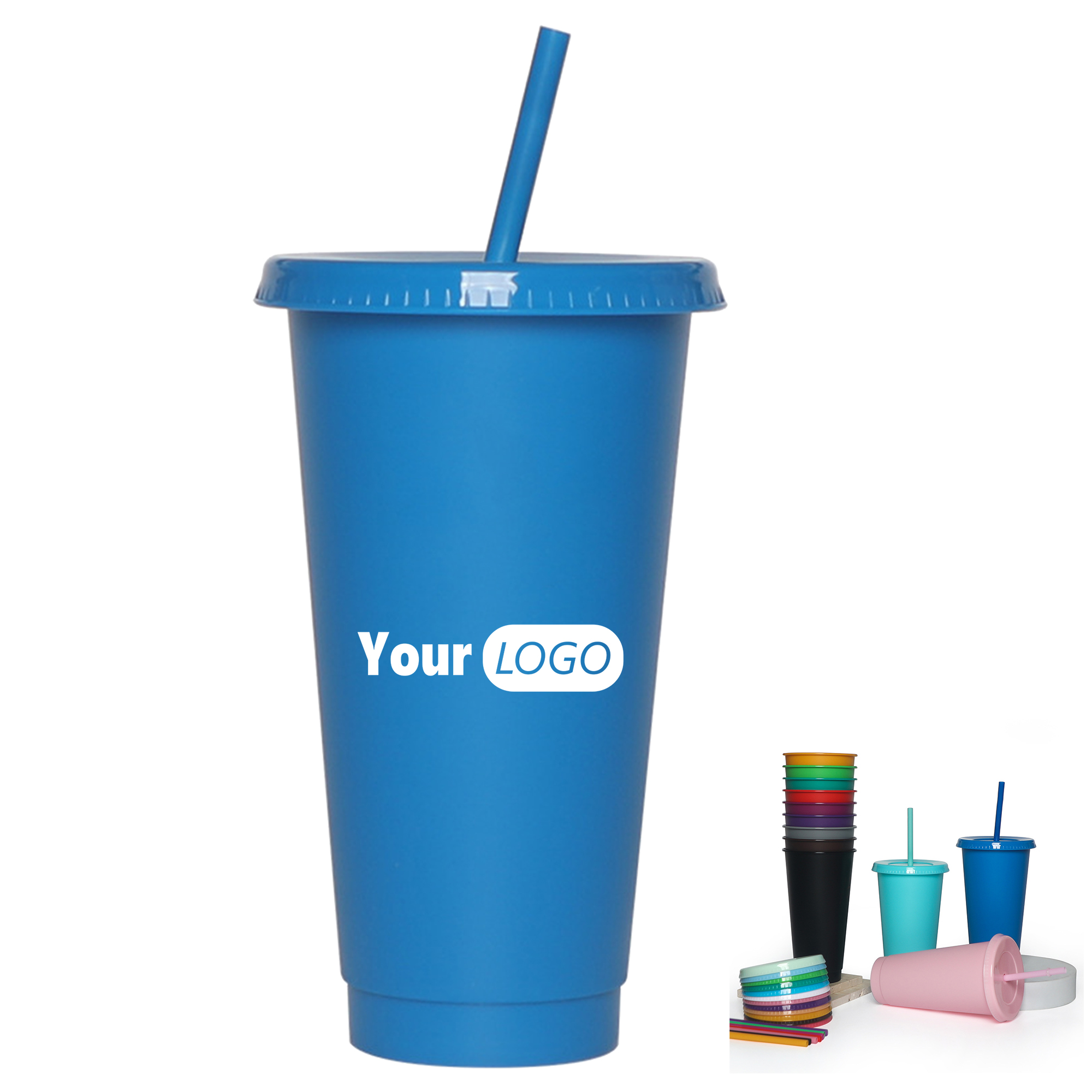 Plastic Straw Cup with Flat Lid 5
