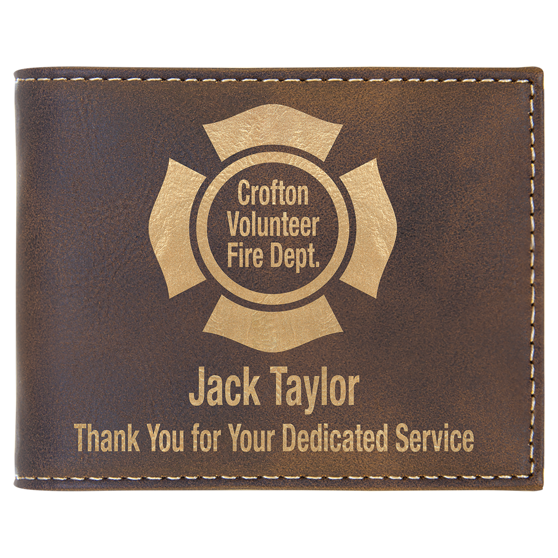 Laser Engraved Leatherette RFID Blocking Bifold Wallet with Flip ID Display (4.5"x3.5")