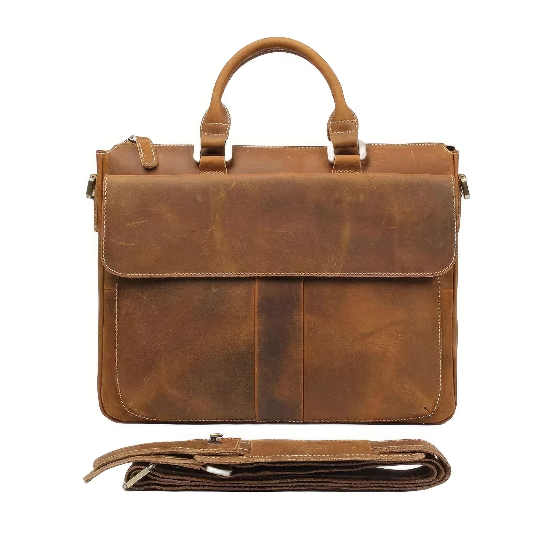 Brown Handmade Vintage Genuine Leather Briefcase 3