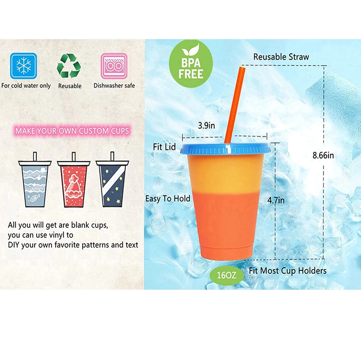 16 Oz. Color Changing Cup With Lid And Straw 3