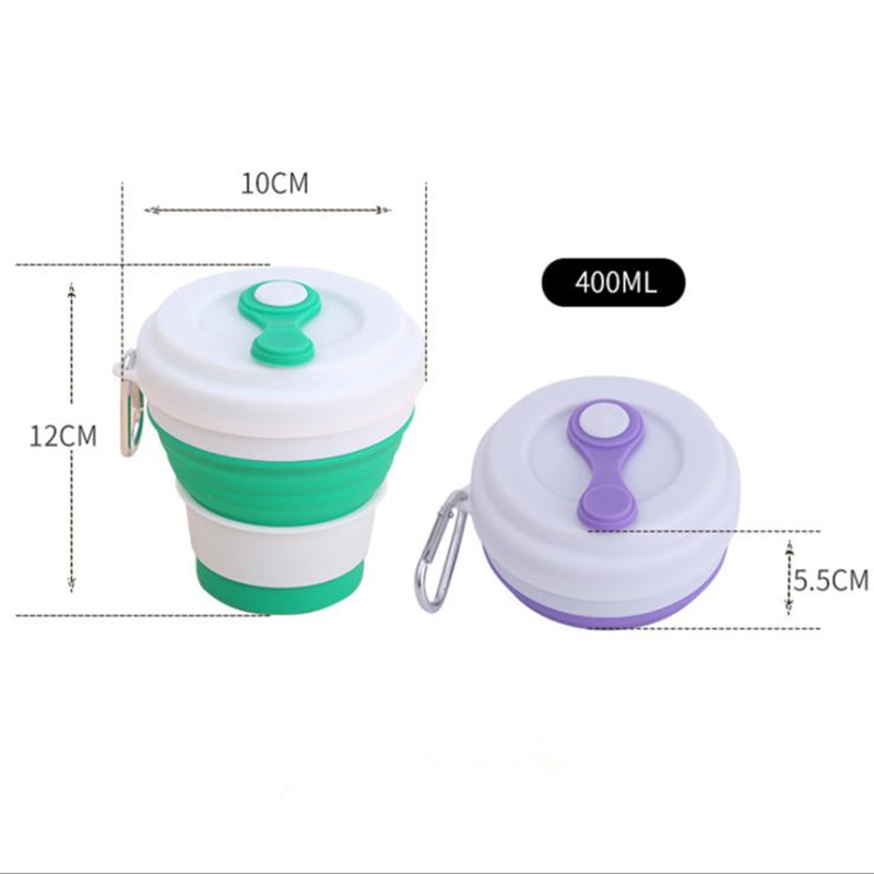 13.3OZ Collapsible Silicone Travel Cup, Small Portable Drinking Cup w/ Lids Reusable For Outdoor 3