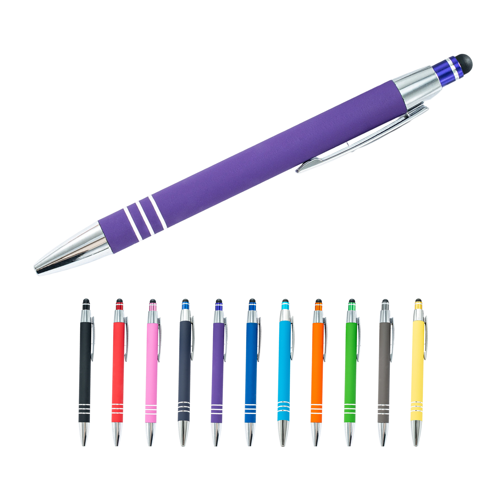 Metal Ballpoint Pen With Capacitive Stylus Rubberized Barrel Chrome Trim 9