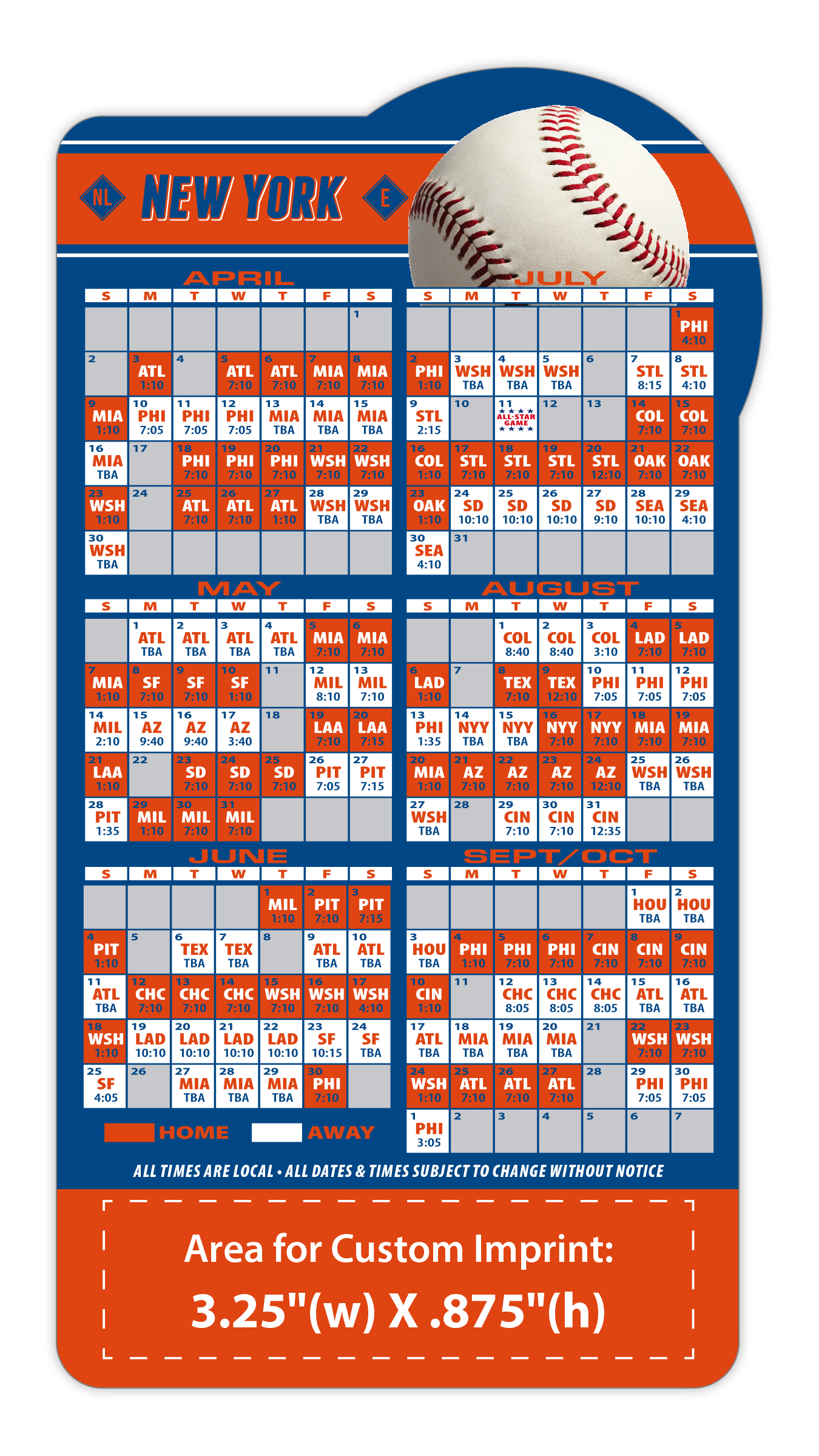 Magnet Sport Schedules - Baseball Shape (3.875x7.25) - 25 mil. 3