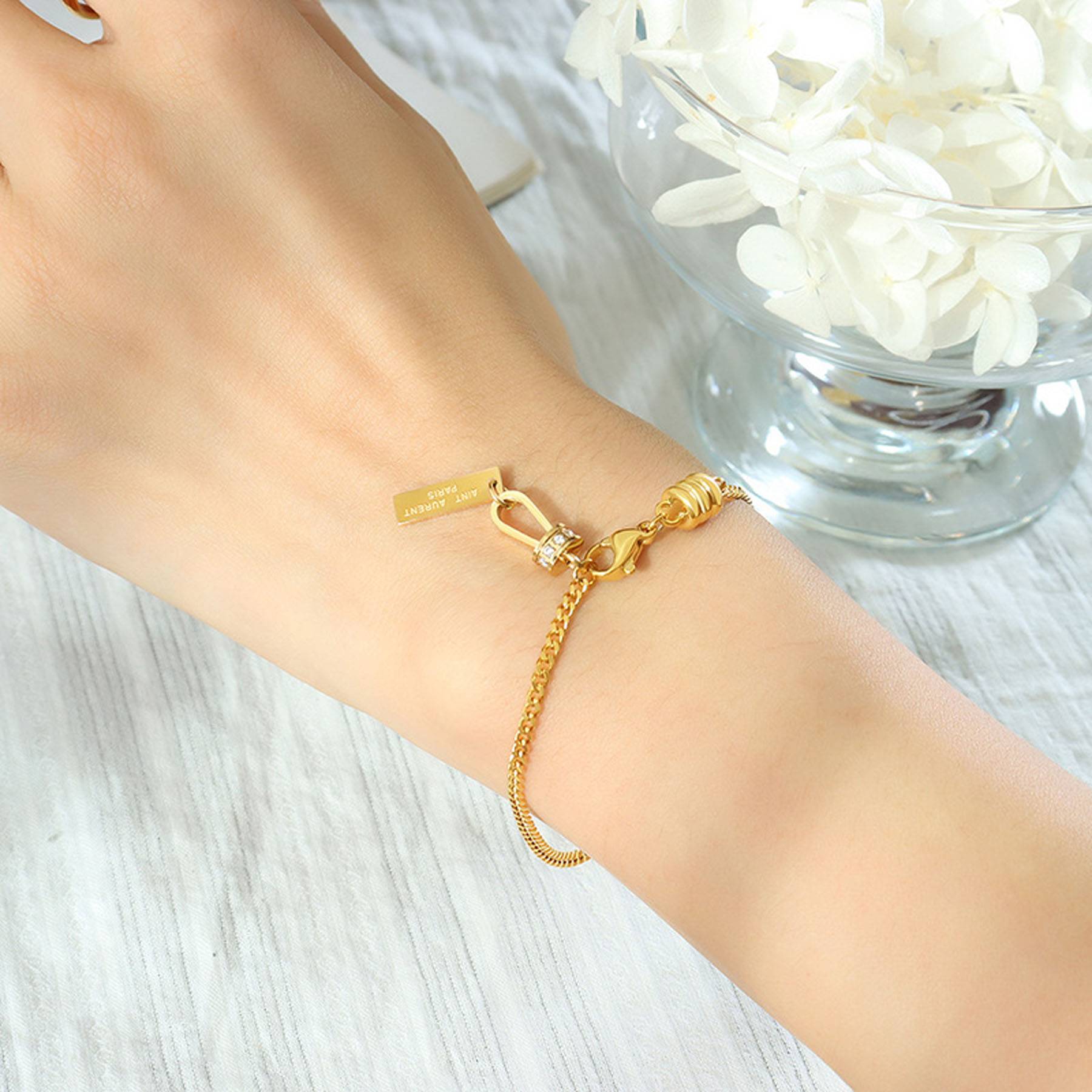 Engraved Square Pendant Bracelet 2