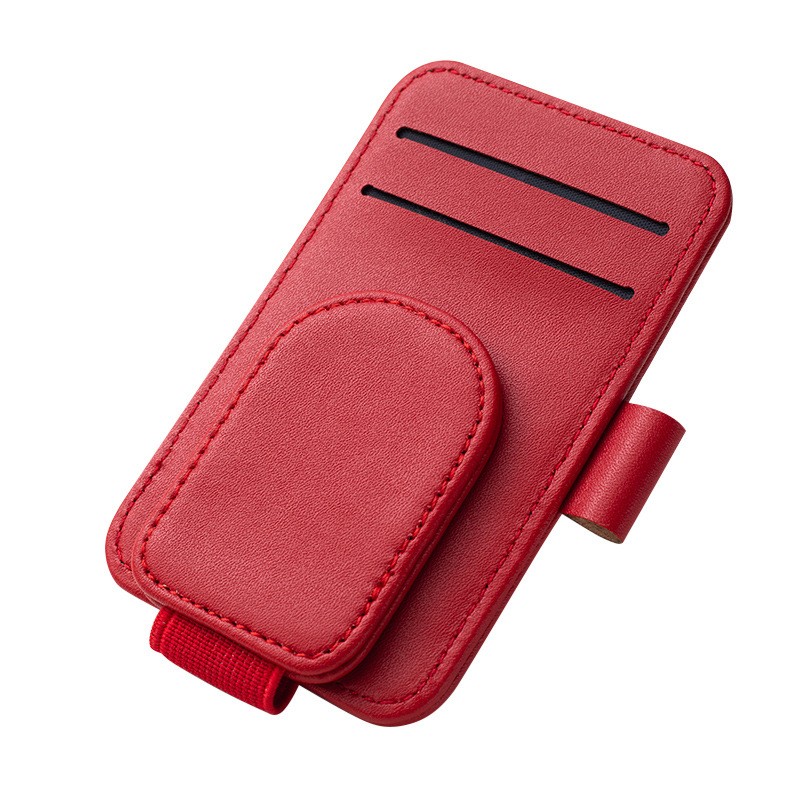 PU Leather Magnetic Auto Visor Eyeglasses Clip With Pen Slot 4
