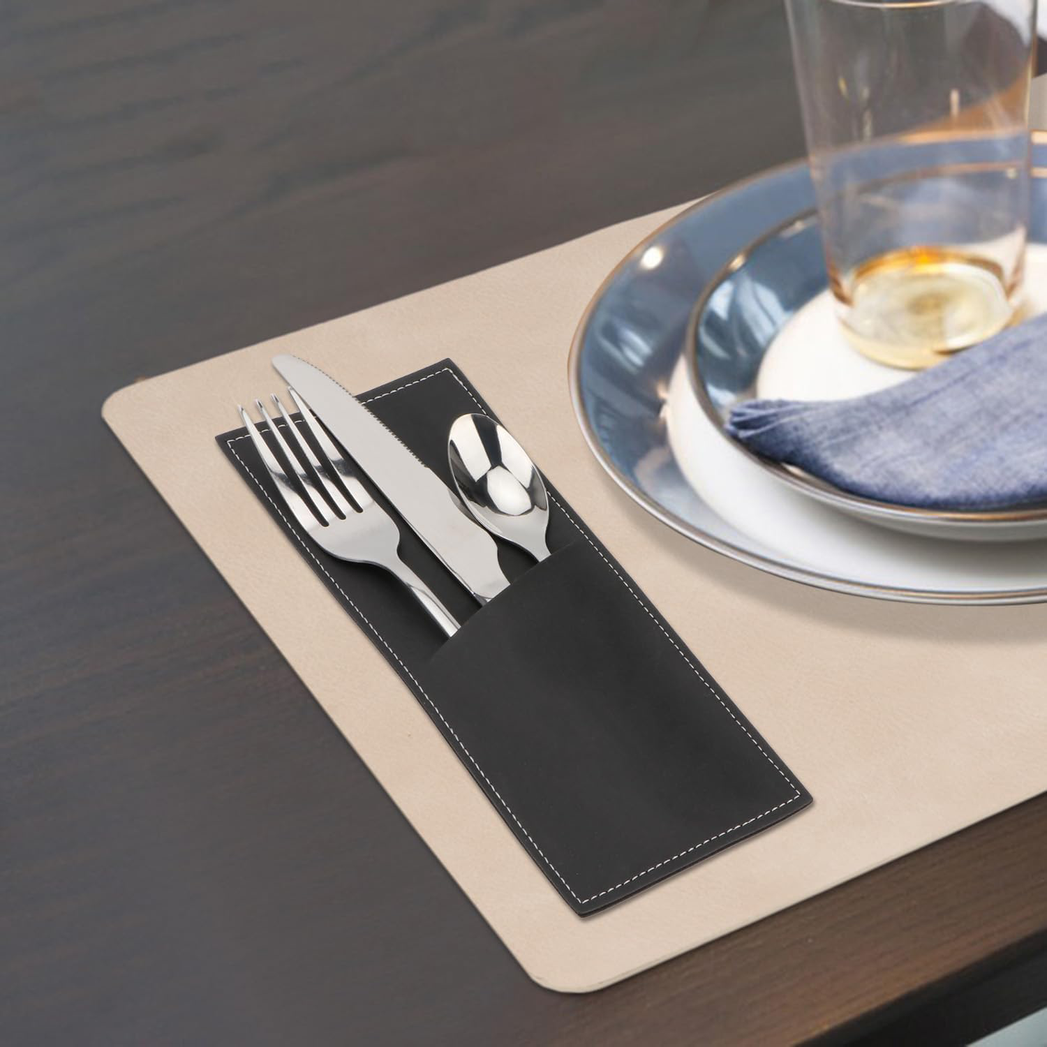 Leather Cutlery Sleeve Utensil with 3 compartments 2
