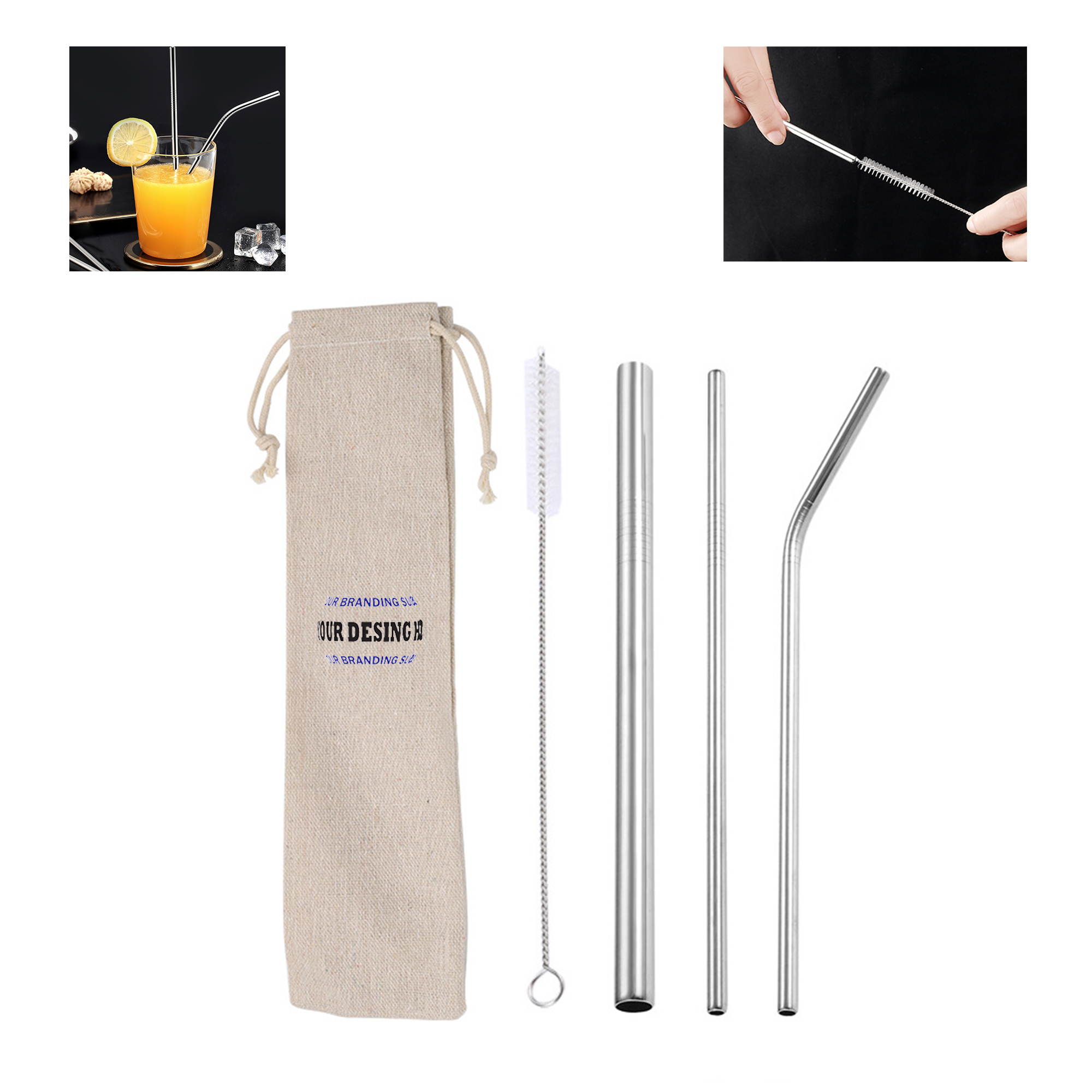 Reusable Metal Drinking Straw Set With Carry Pouch 2