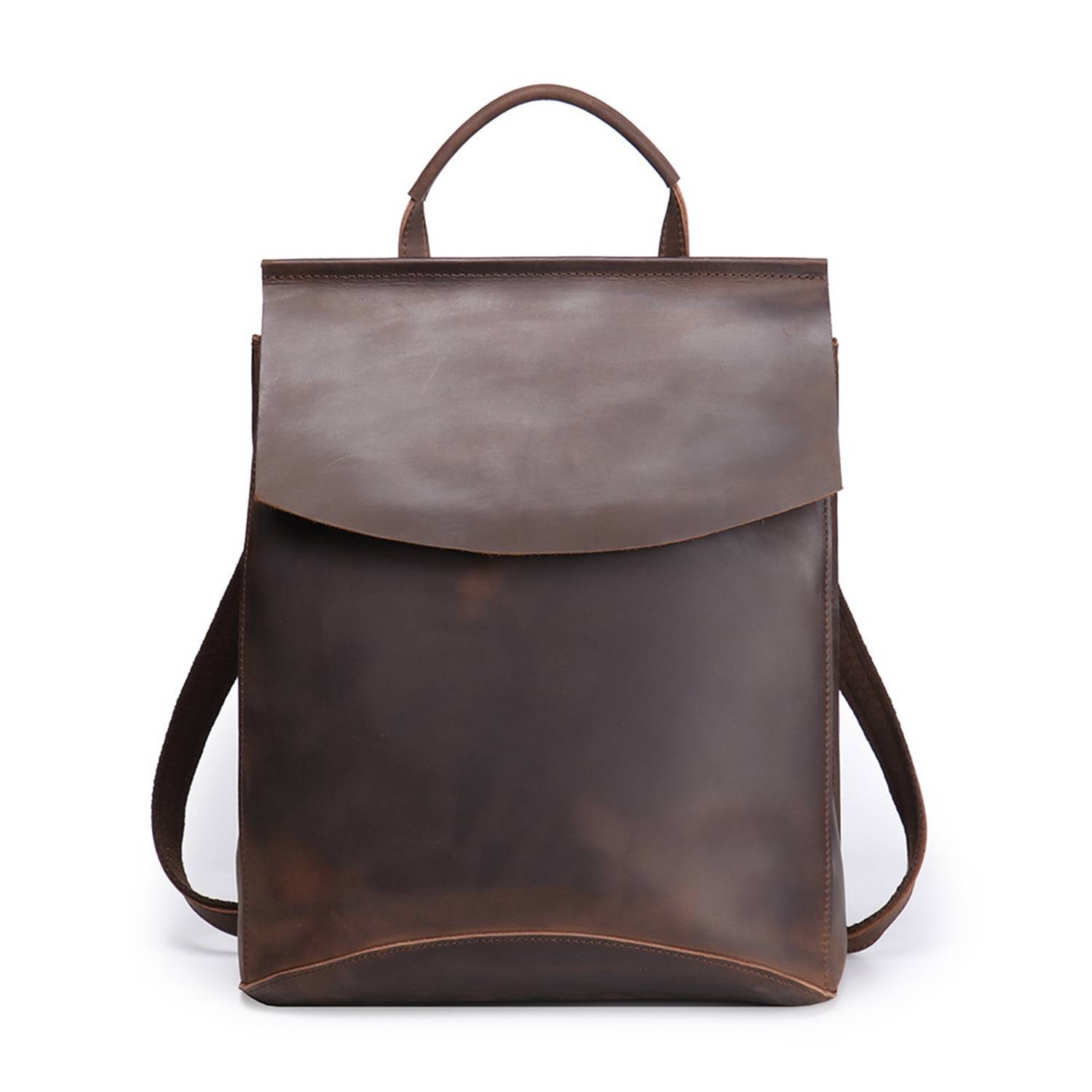 Vintage Genuine Leather Zipper Backpack w/ Pocket 6