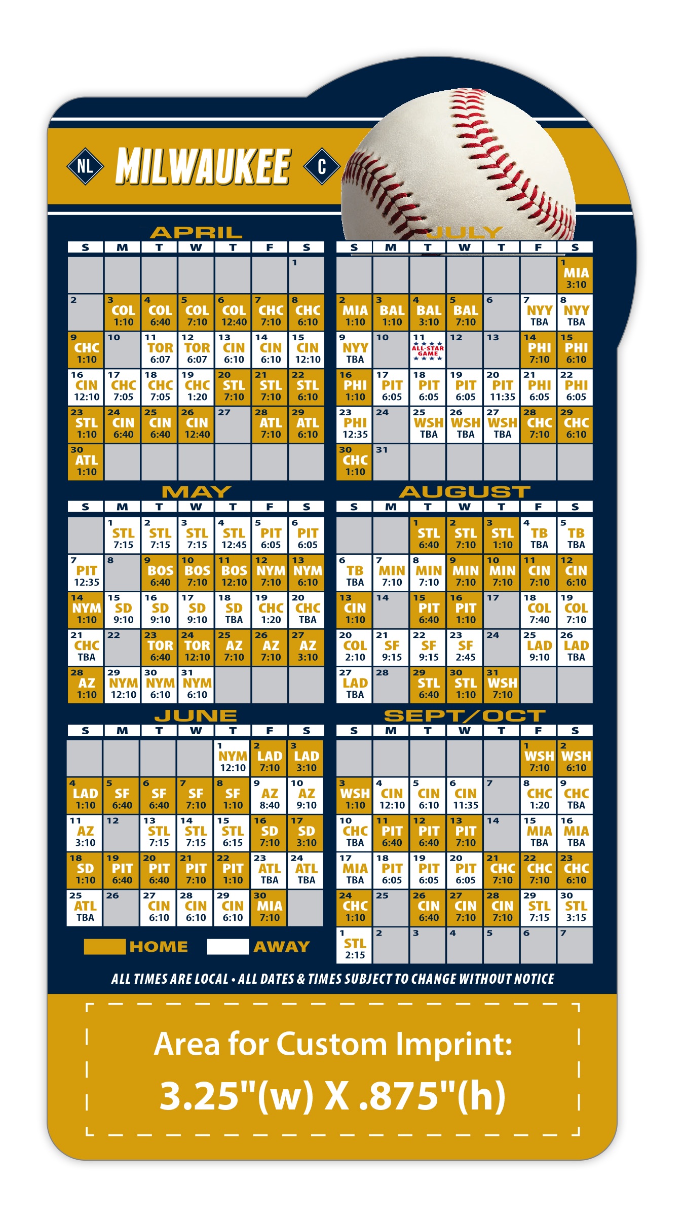 Magnet Sport Schedules - Baseball Shape (3.875x7.25) - 25 mil. 3