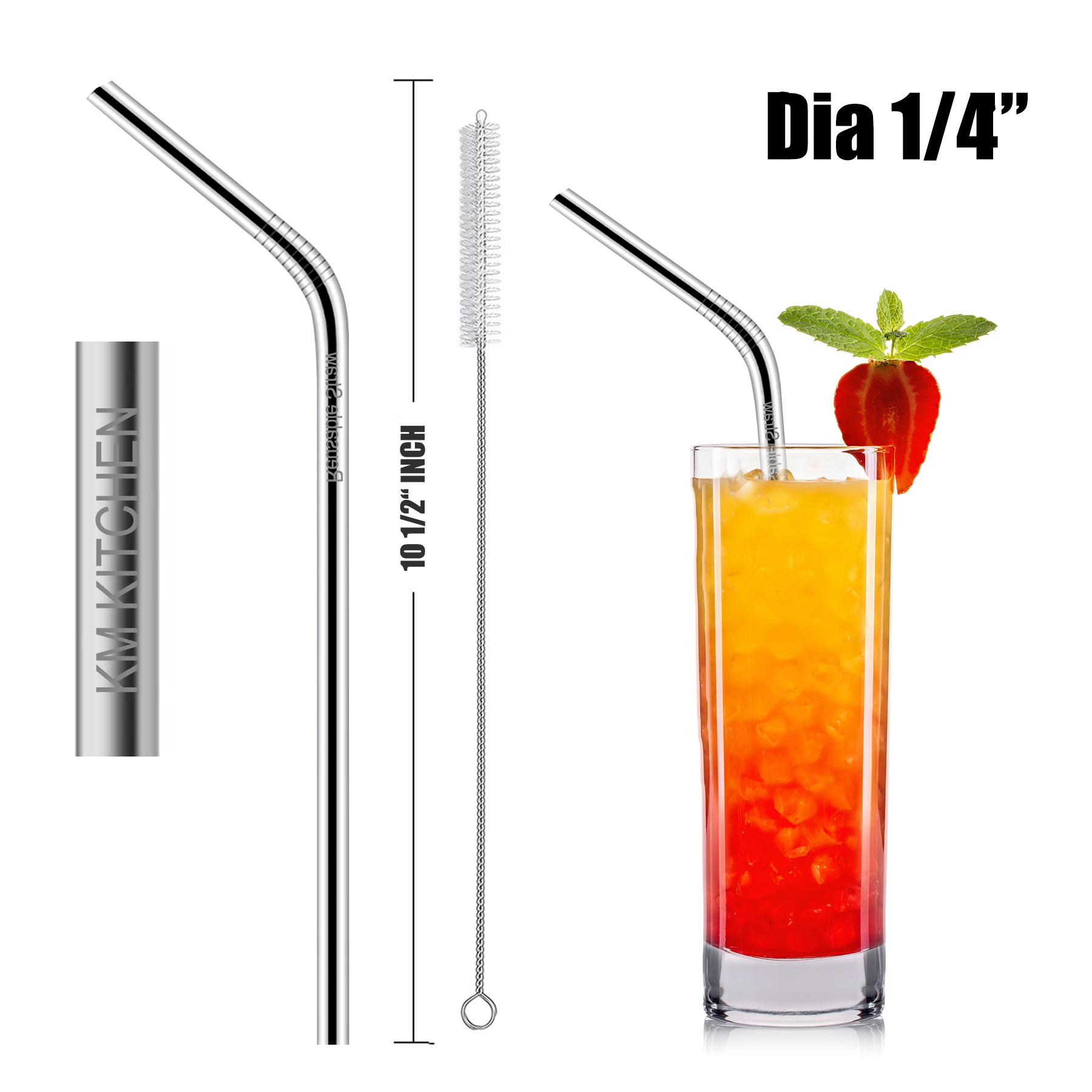 10 1/2"L 1/4"Dia Stainless Steel Straws 2
