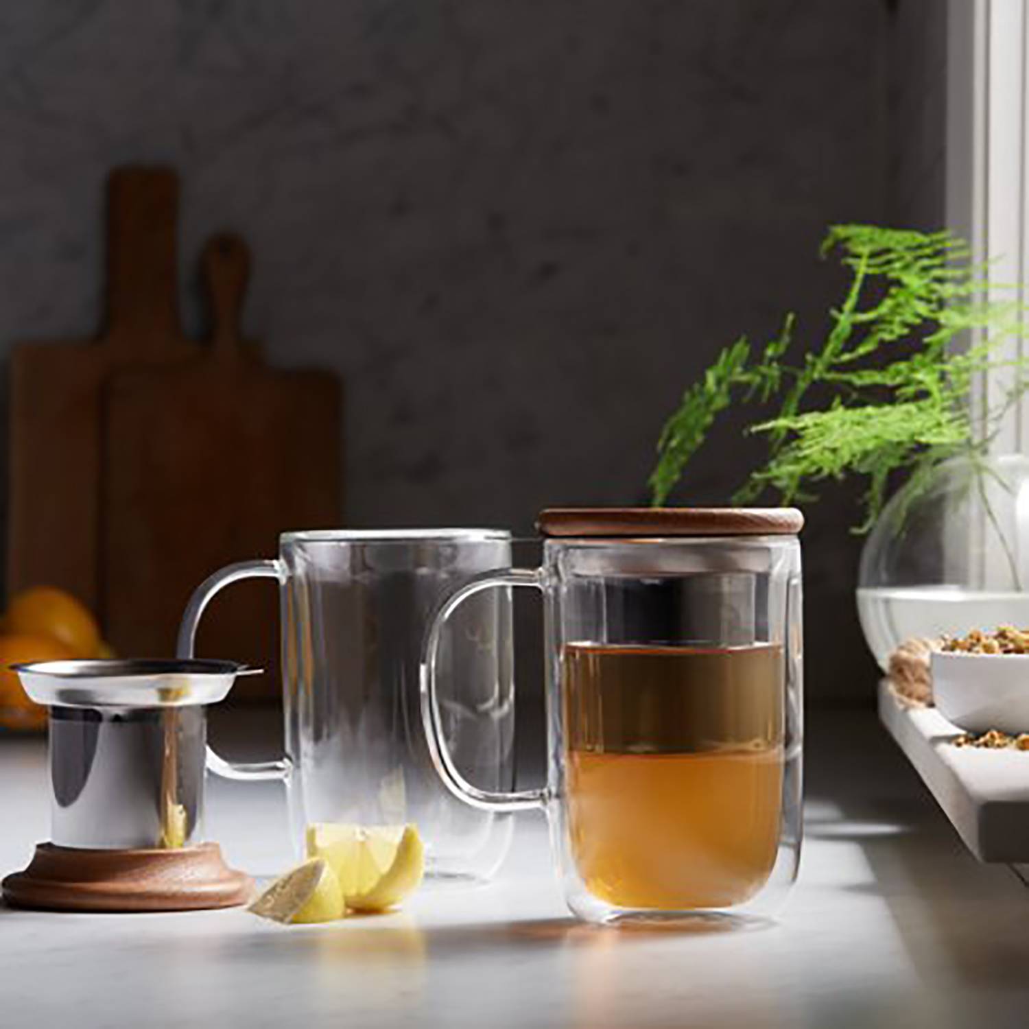 10oz Double Wall Glass Cup with Tea Infuser 1