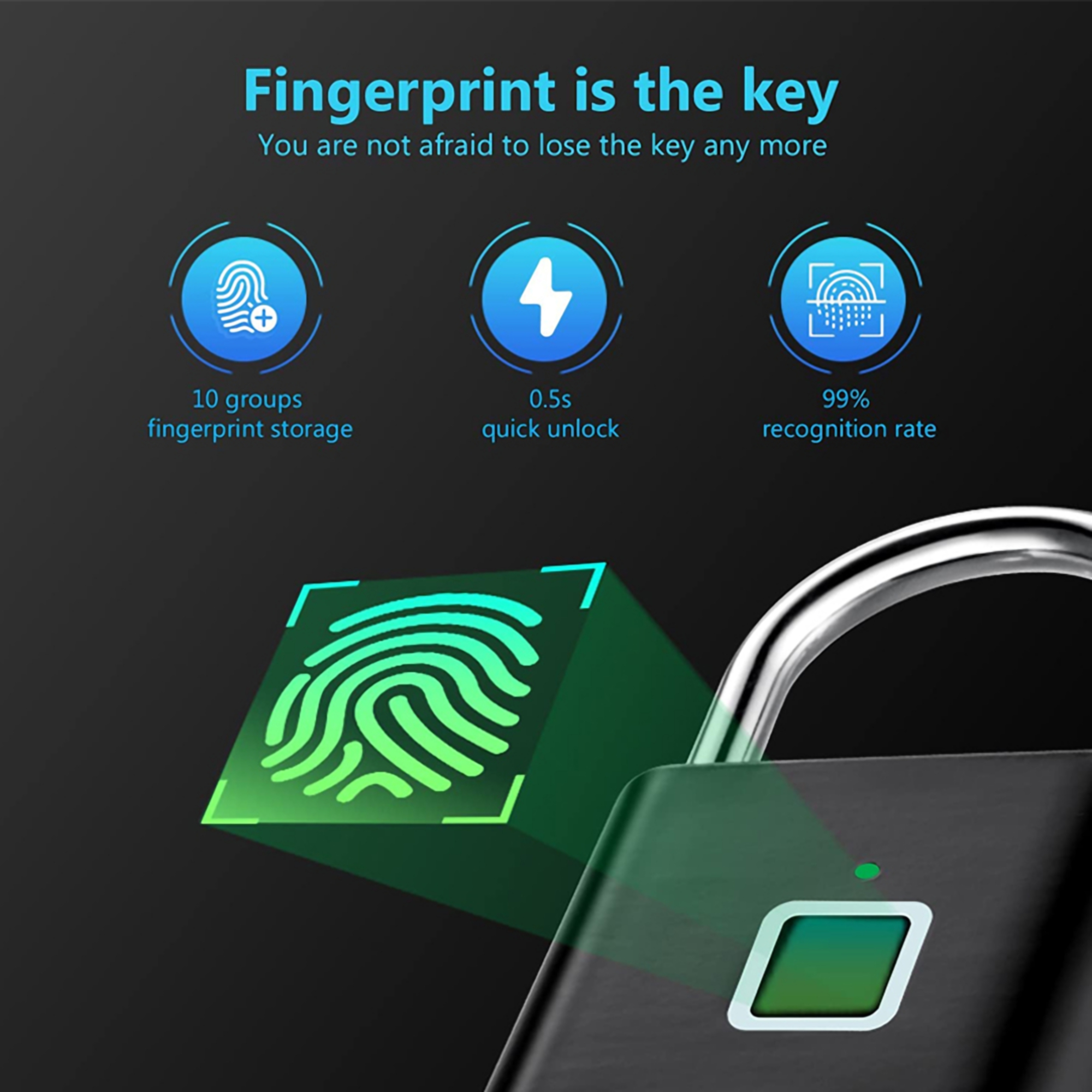 Rechargeable Waterproof Biometrics Padlock 2