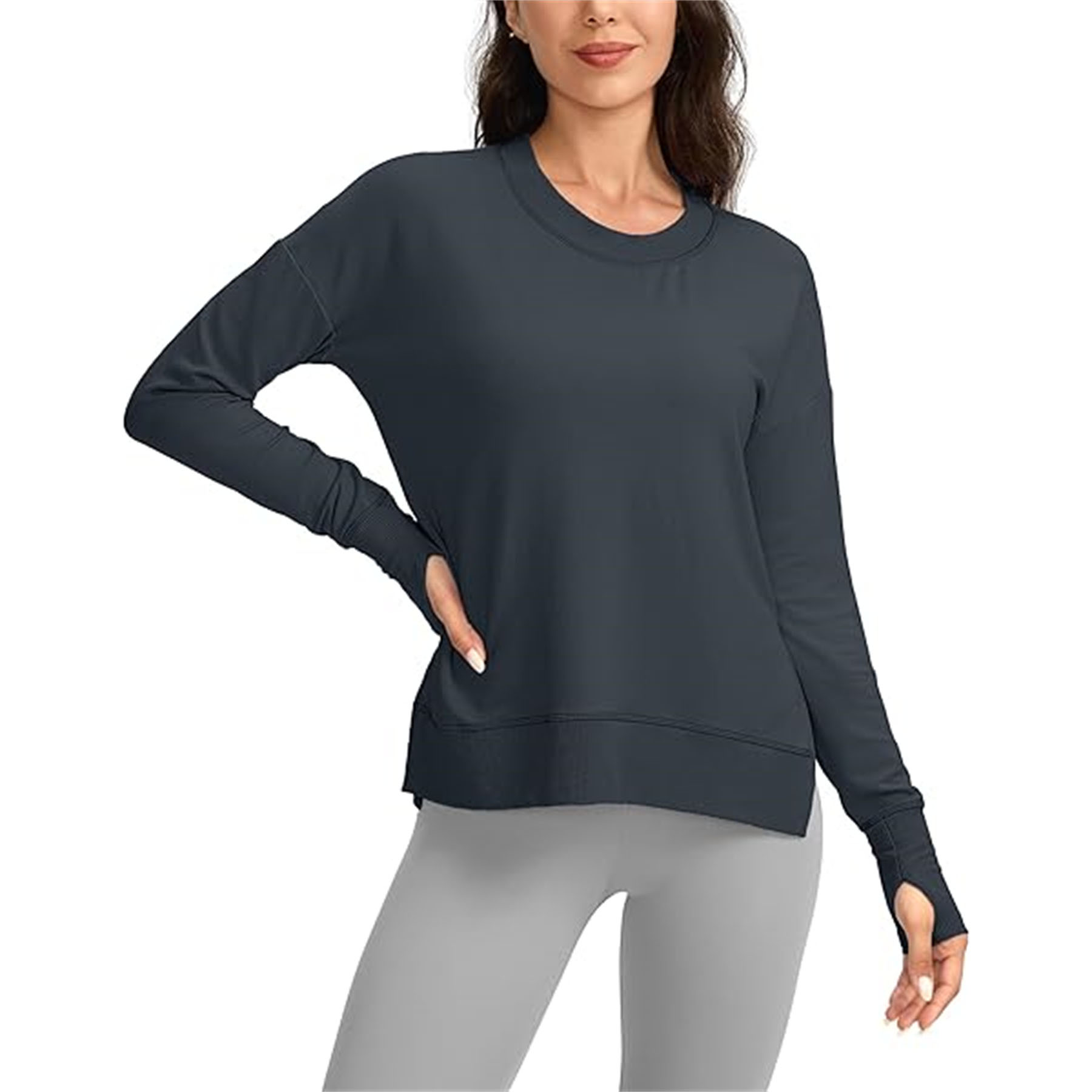 Womens' Side Slit Thumb Holes Yoga Shirt 9