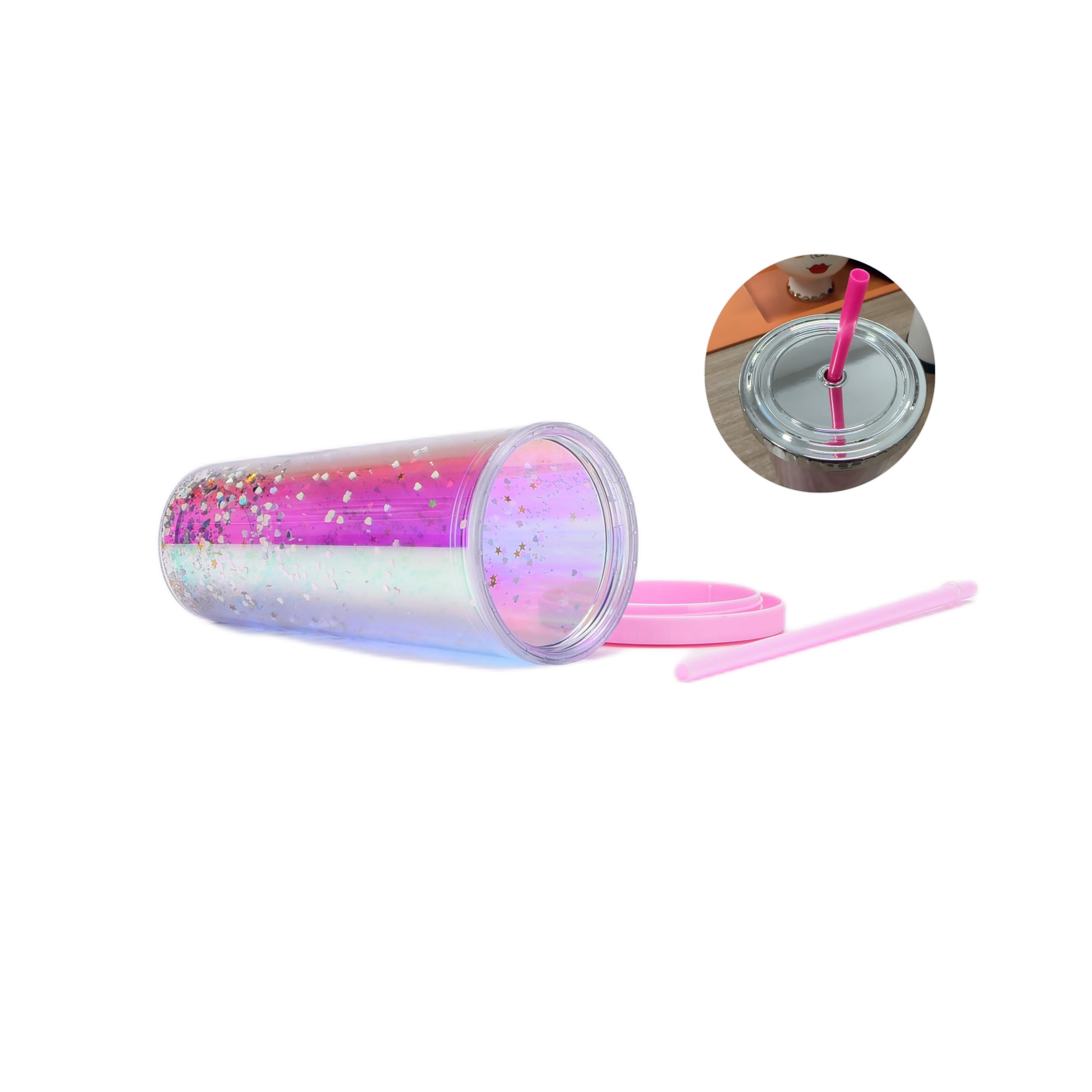 24oz Double Wall Plastic Tumbler w/Straw (direct import) 3