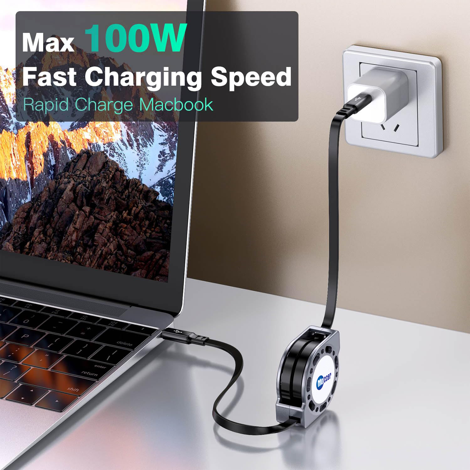 100W Retractable USB C to USB C Charger 3