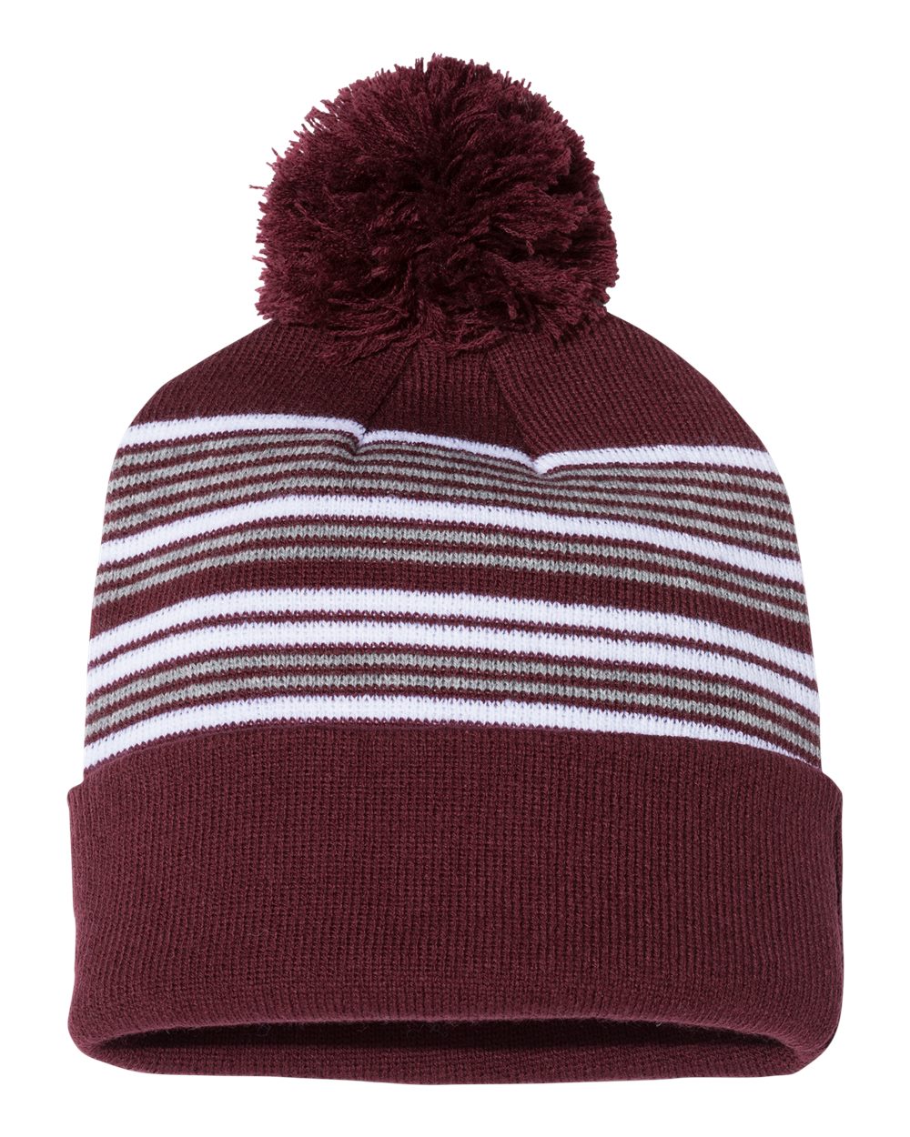 12" Striped Pom-Pom Cuffed Beanie - SP60 2
