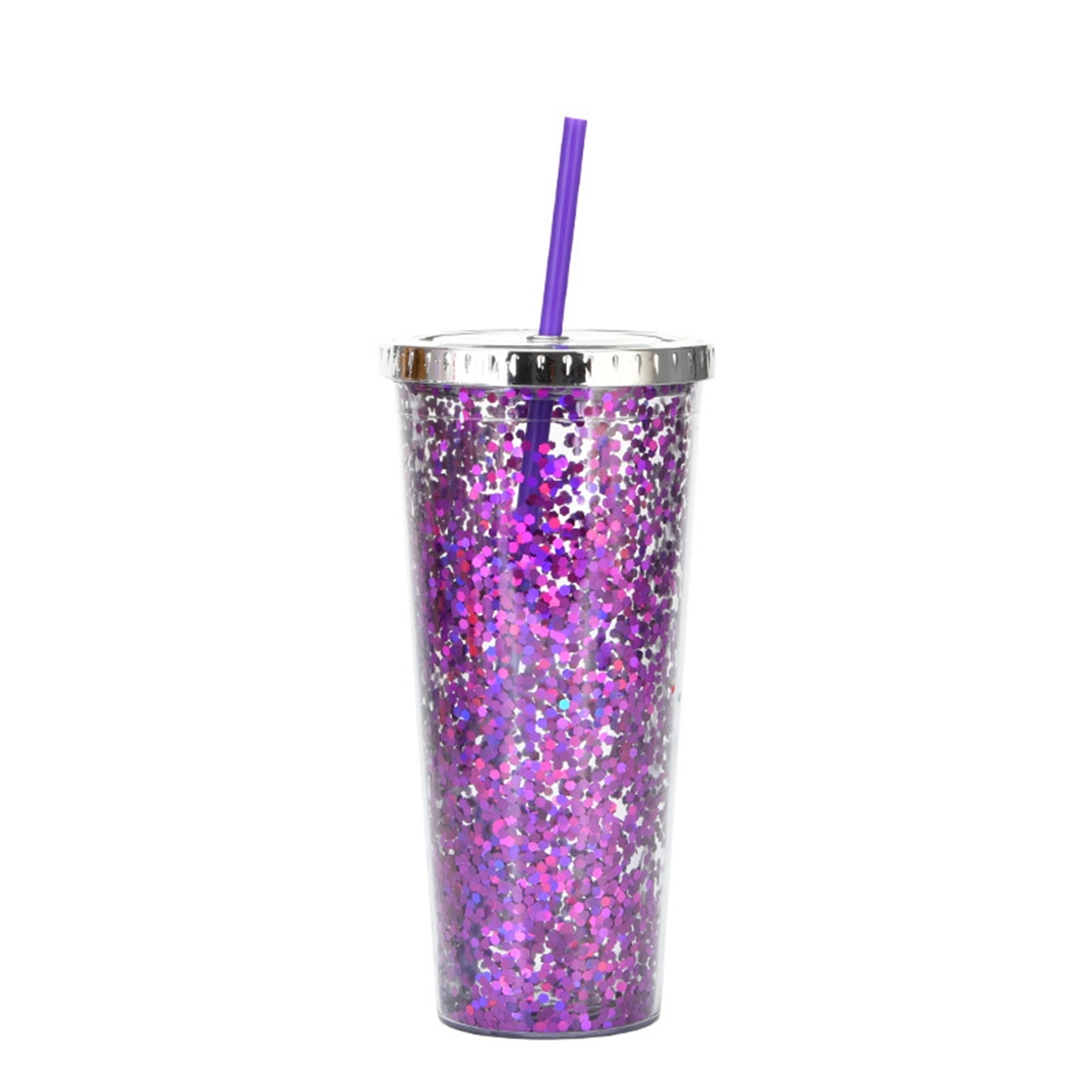 24 Oz. Double Wall Insulated Plastic Glitter Straw Mug 31