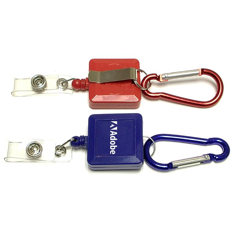 Square 26" retractable badge holder with carabiner