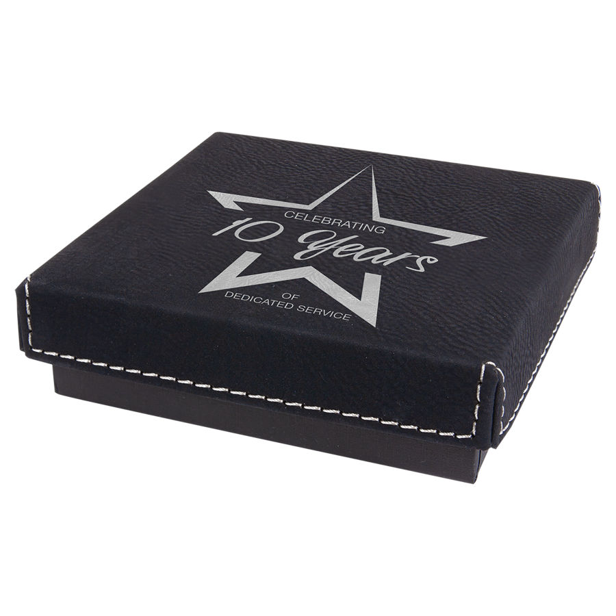 4" x 4" Black/Silver Medal Box with Leatherette Lid 1