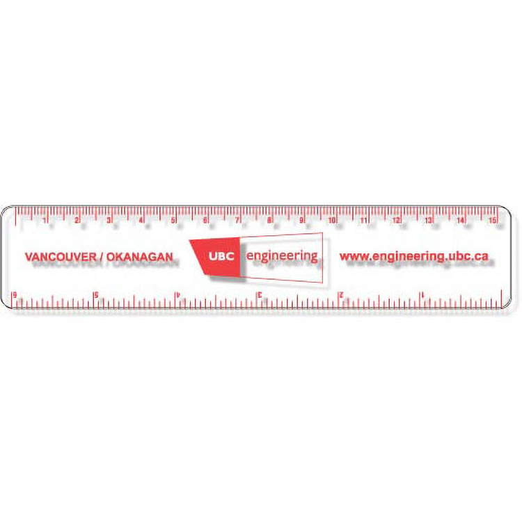 .060 Clear Plastic Rulers 1.25"x6.25" Rectangle / Round Corner, Spot Colour Screen-Printed