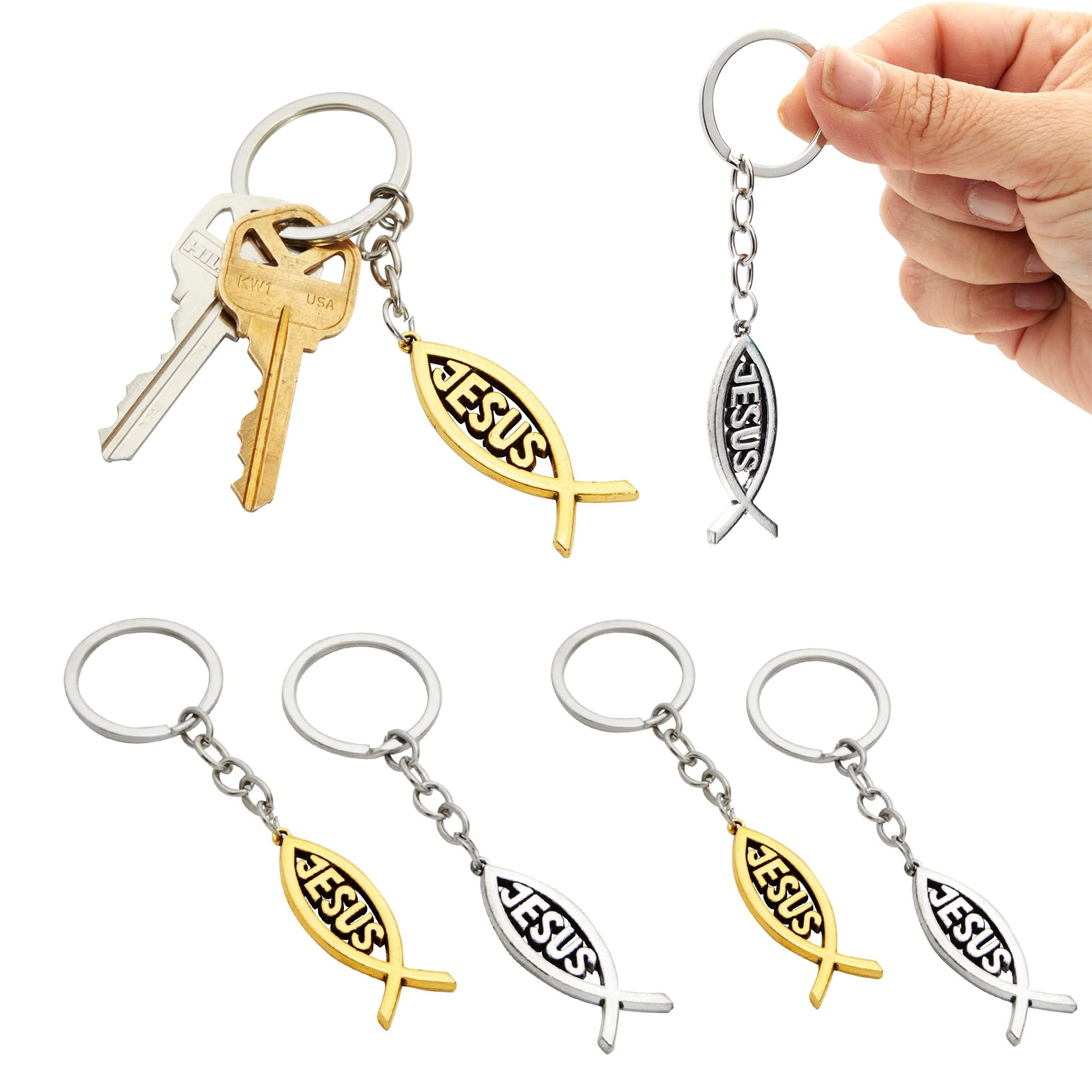 Metal Jesus Fish Keychains