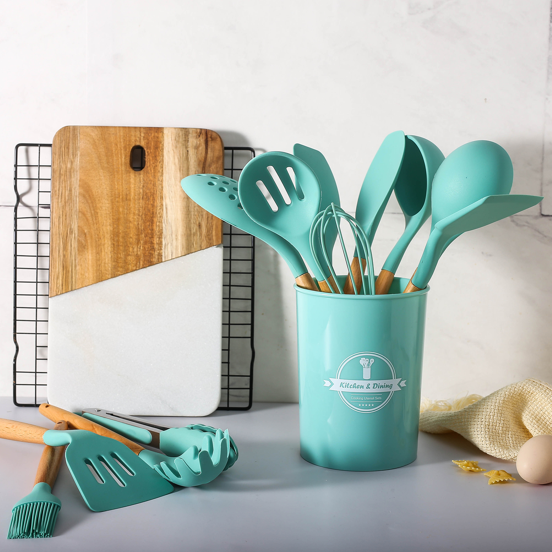 13pcs Silicone Cooking Utensils Set with Wooden Handles 1