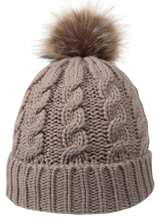 Cable Knit Beanie w/Faux Fur Pom 11
