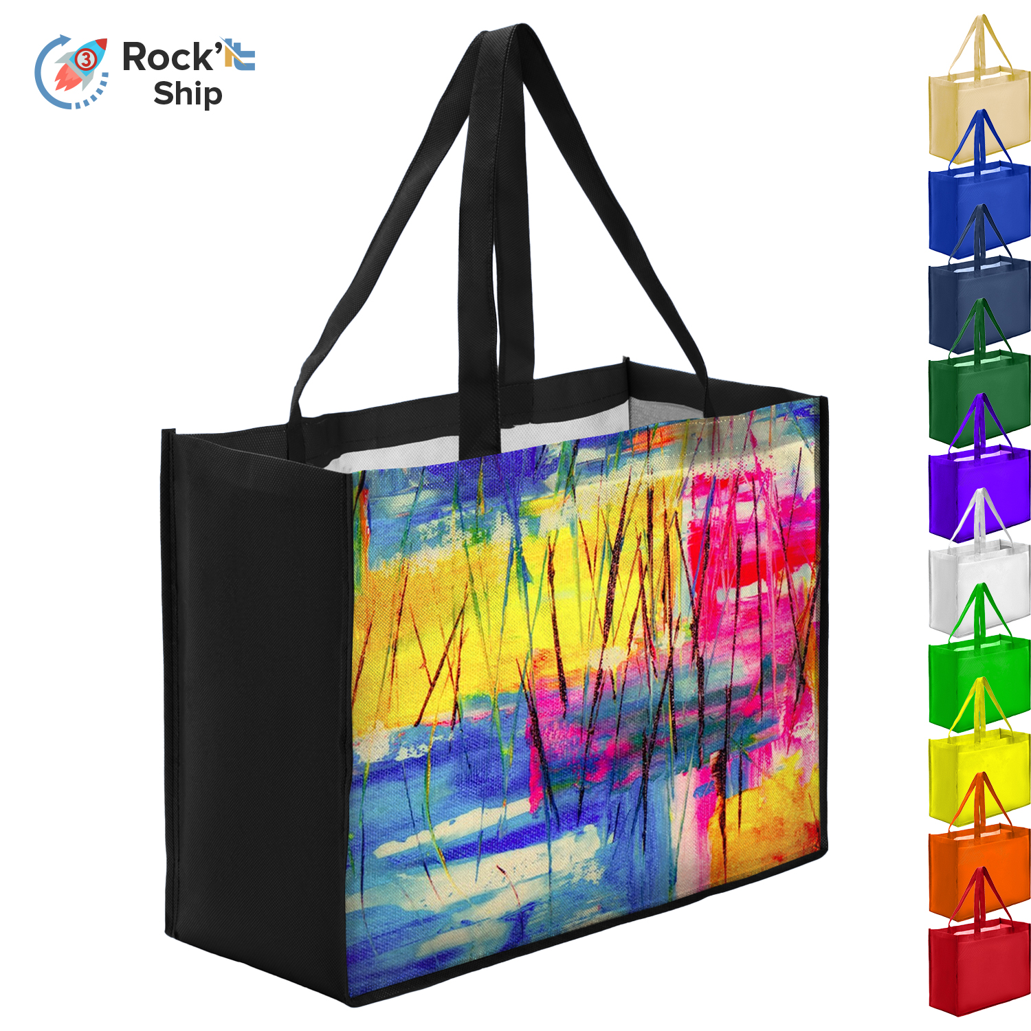Rock'it 3-Day Sublimated PET Non-Woven Shopping Tote Bag w/ Gusset - 2 Sided (16" x 12" x 6") 1