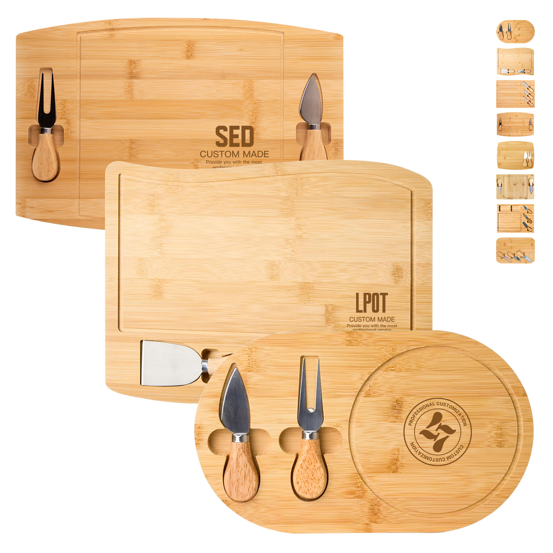 Long Curved Wooden Cutting Cheese Board Set 6