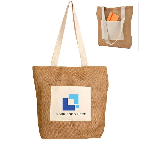 Jute bag with a cotton pocket, custom tote bag with logo imprint 3