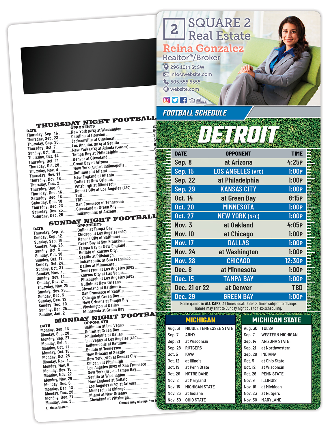 Football Schedule Laminated Card/Postcard with Magnet Strip 3.5x8.5 - 14 pt. 1