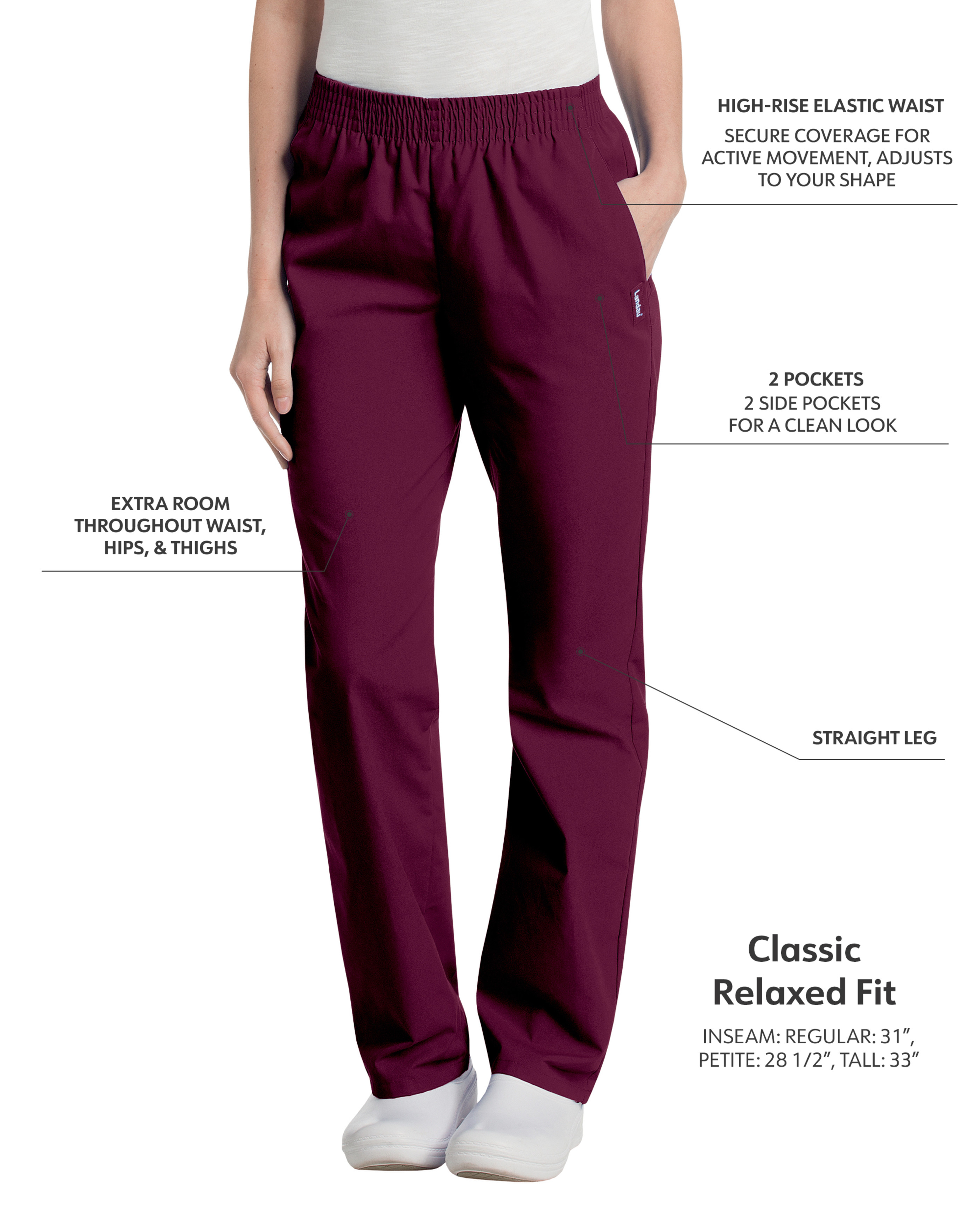 Landau - Essentials - Women's Two-Pocket High-Rise Elastic Waist Straight Leg Pant 43