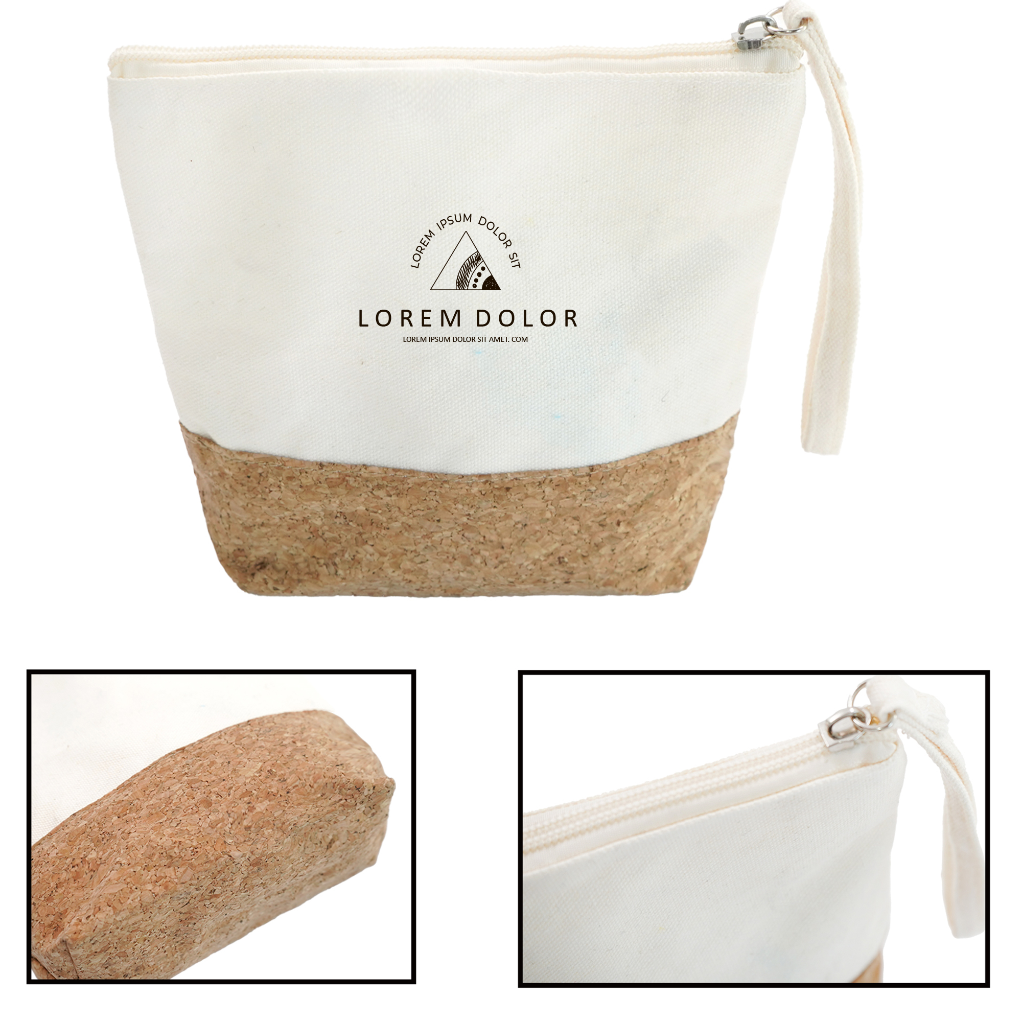 Natural Canvas Cork Splicing Makeup Bag Cosmetic Pouch 3