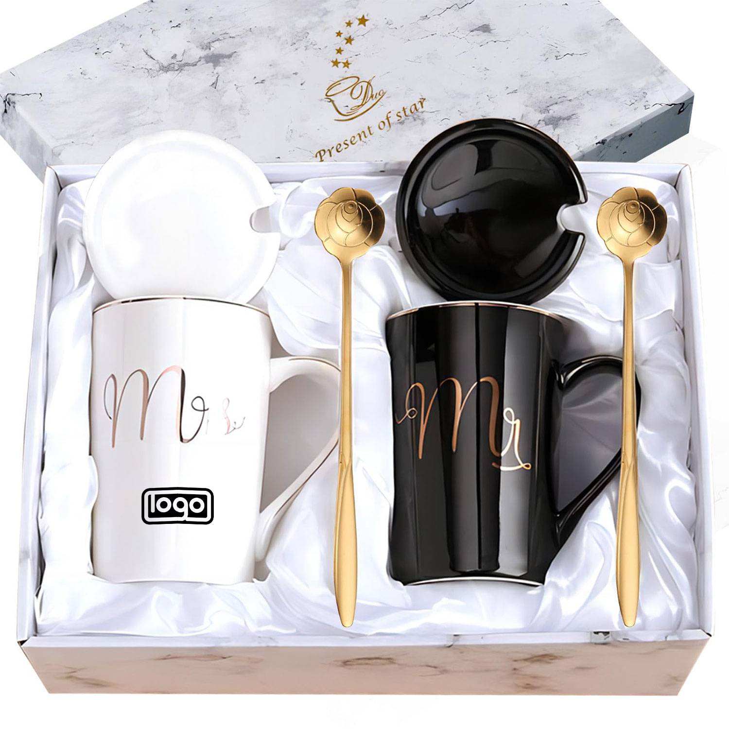 17oz Creative Couple Ceramic Mug Set W/ Lid & Spoon 2