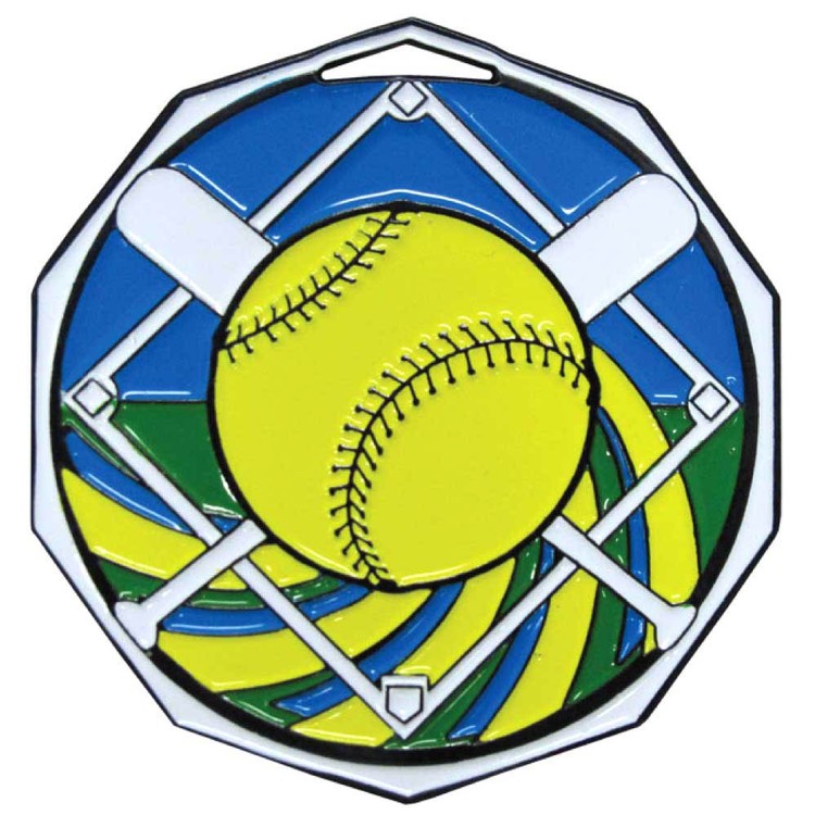 Softball Decagon Colored Medallion (2")