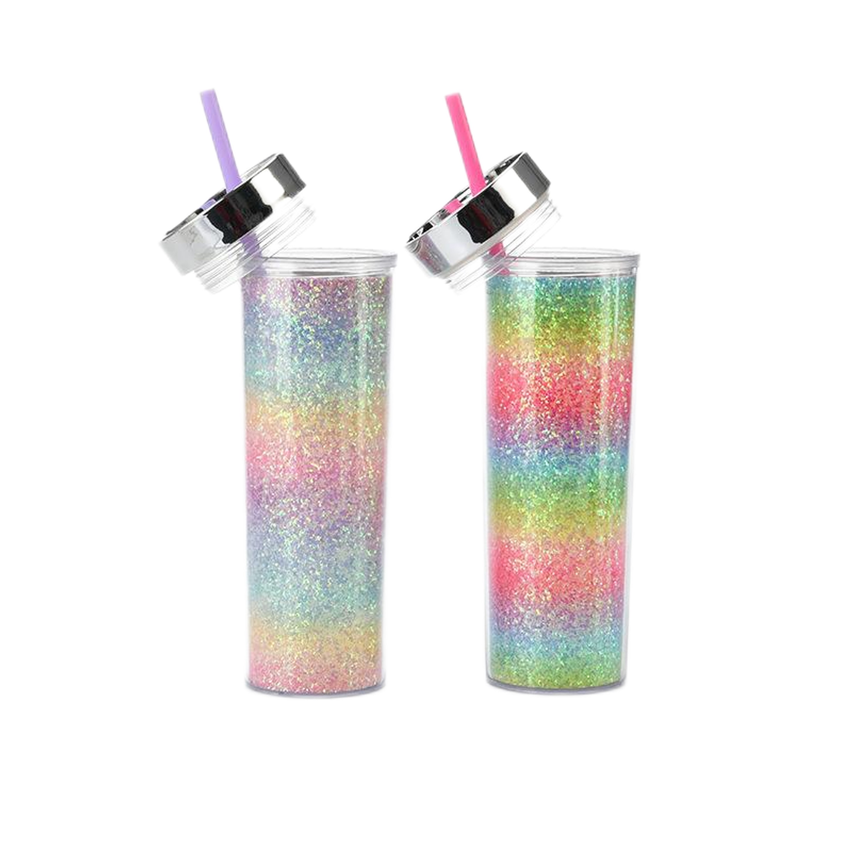 Rainbow Plastic Bottle w/Straw (direct import) 5