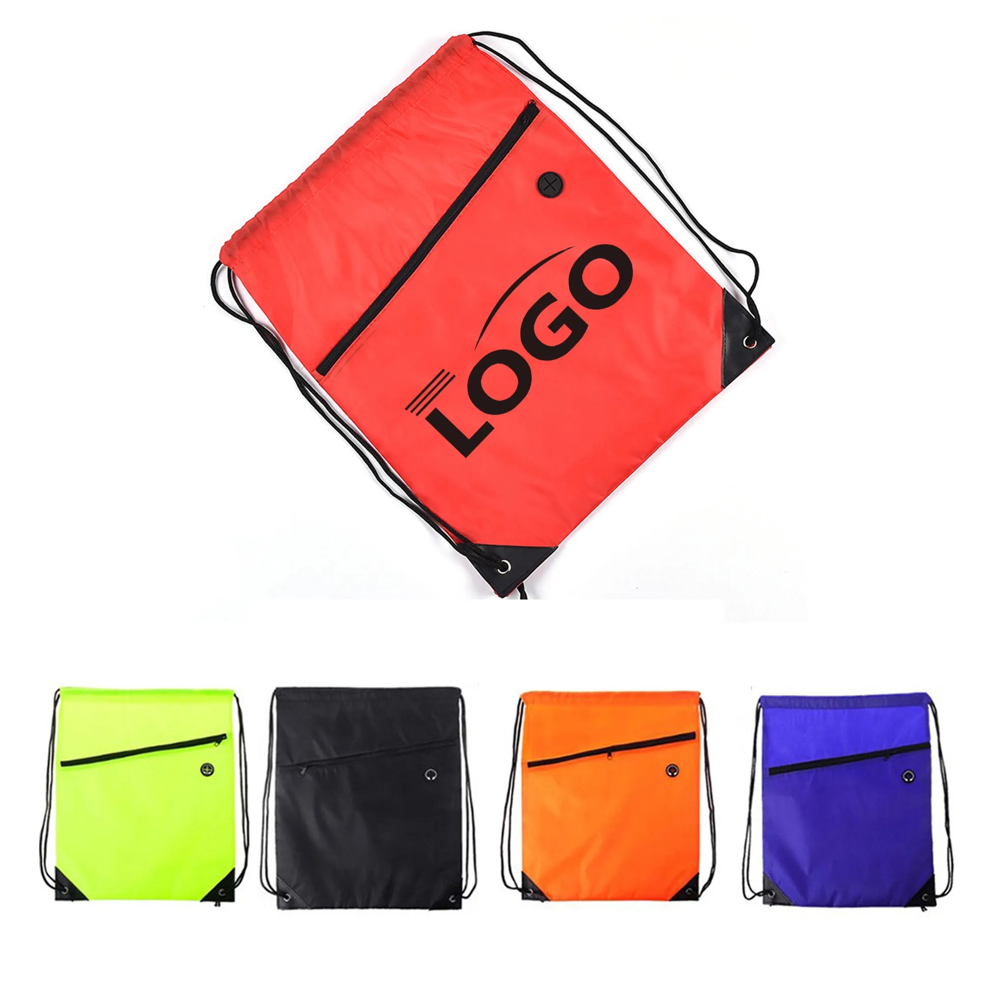 Polyester Drawstring Backpack with Zipper 3