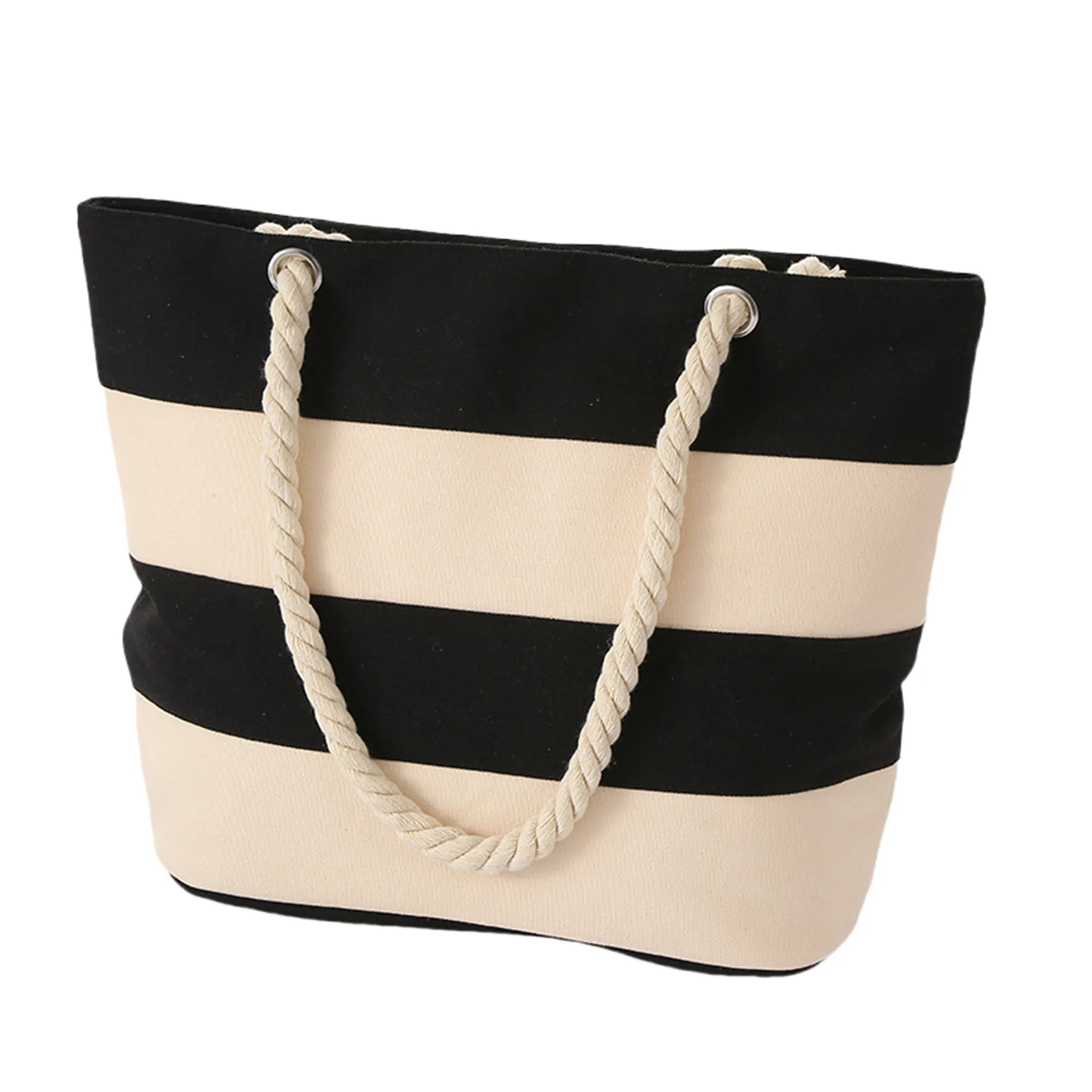 Full Color Burlap Rope Striped Canvas Tote Bag 9