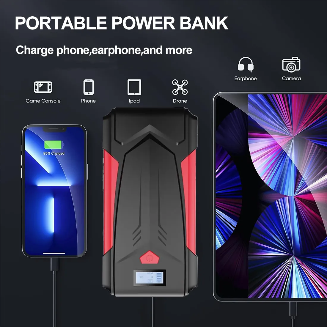 12V 10000mAh 2000A Peak Current Car Jump Starter 4