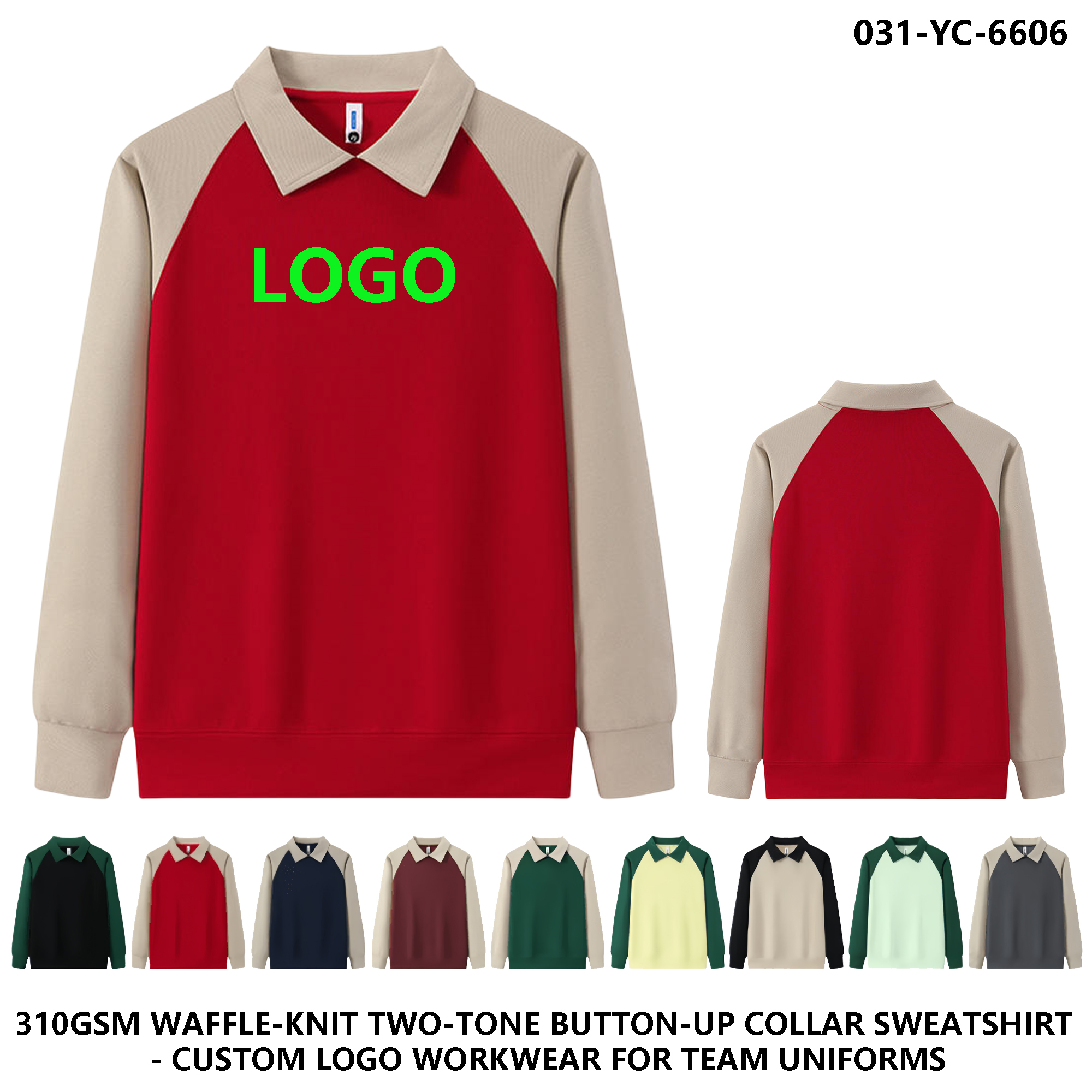 Unisex Custom Logo Polo Collar Color Block Button Sweatshirt 2