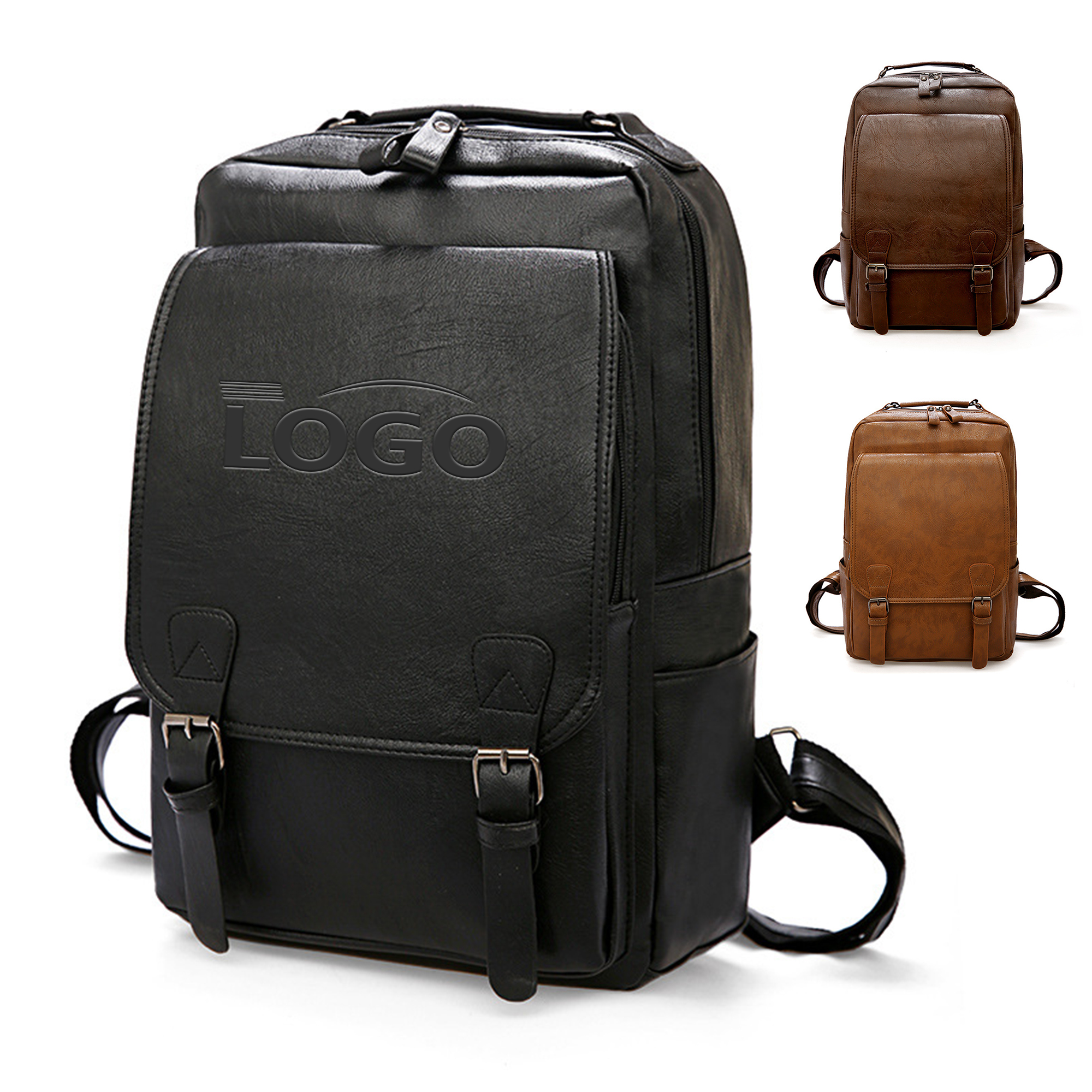 Sleek PU Leather Laptop Backpack for Business & Travel 3