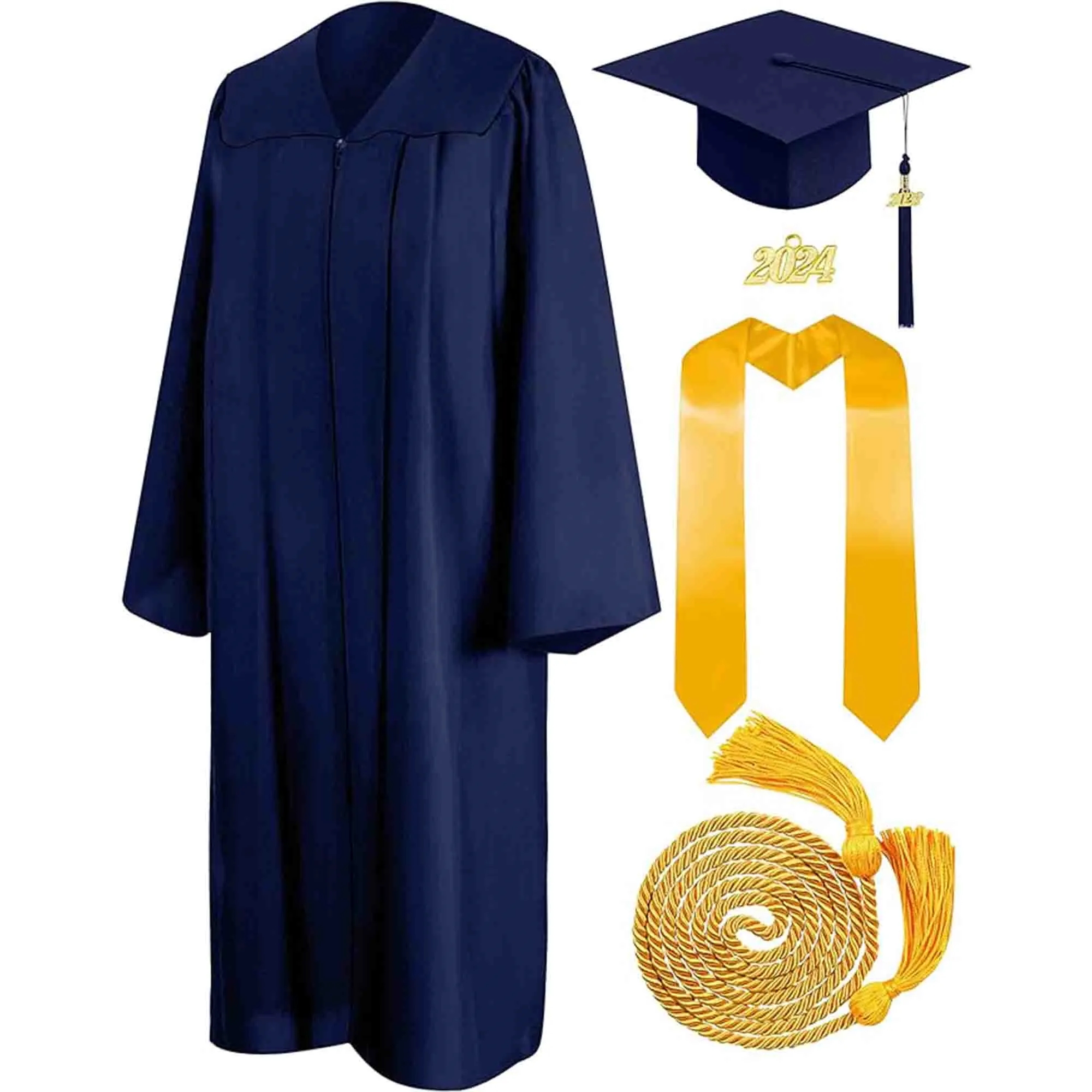 Matte Graduation Gown Cap Tassel Honor Cords Stoles Sash Set 2