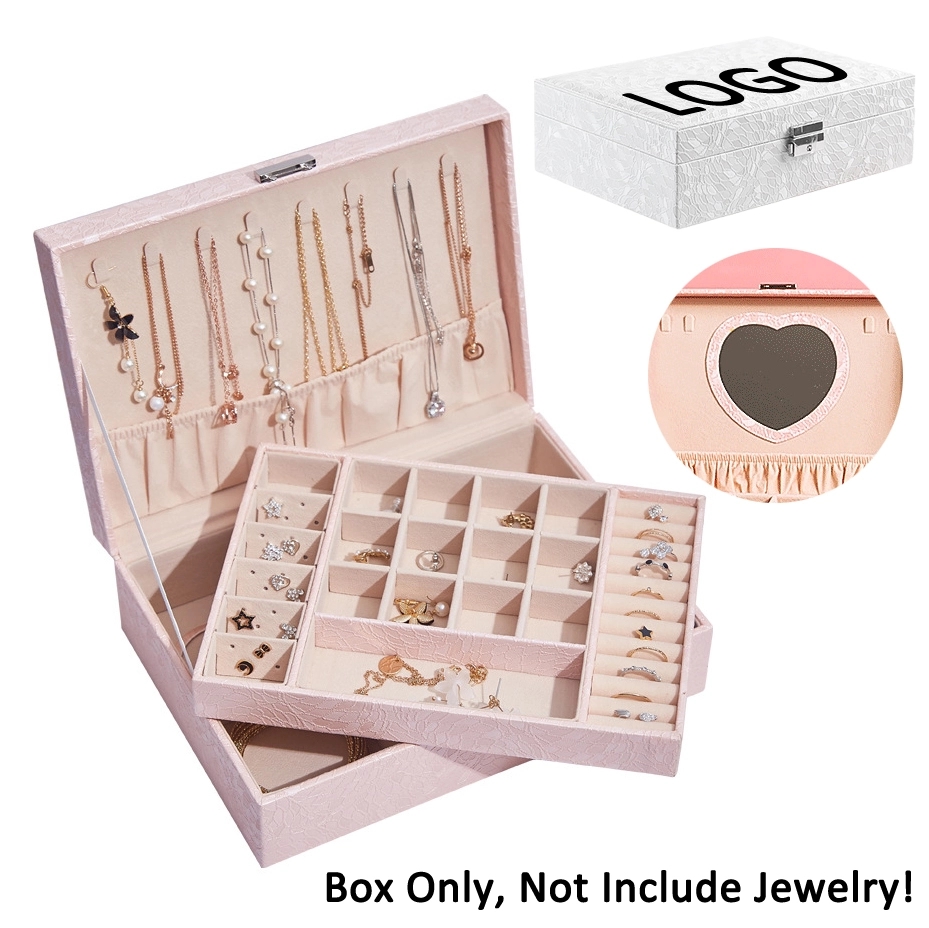 2-Layer PU Jewelry Organizer Box with Lock & Mirror / Hook 9