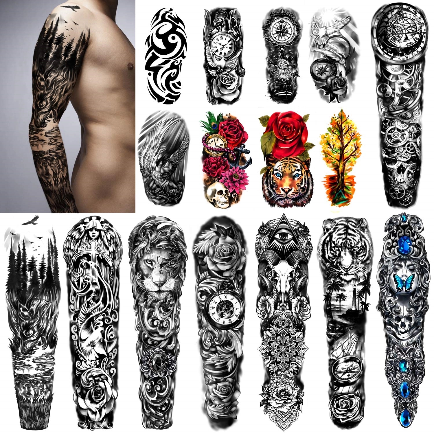 Waterproof Temporary Arm Tattoo Stickers 22.83"X7.1" 1