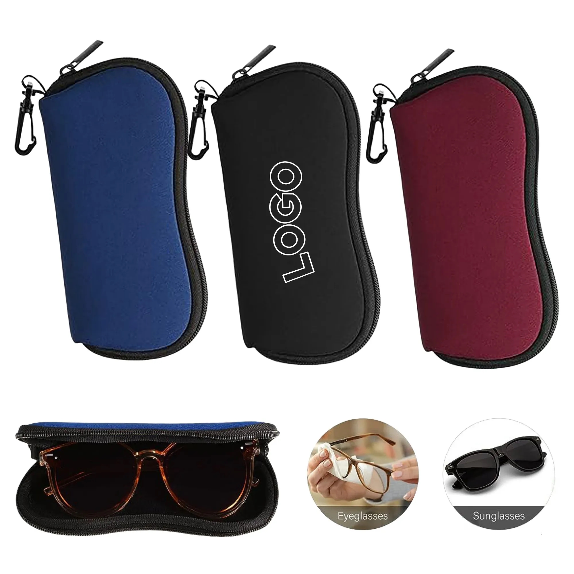 Sunglasses Soft Case Portable Neoprene Zipper Eyeglass Pouch 2